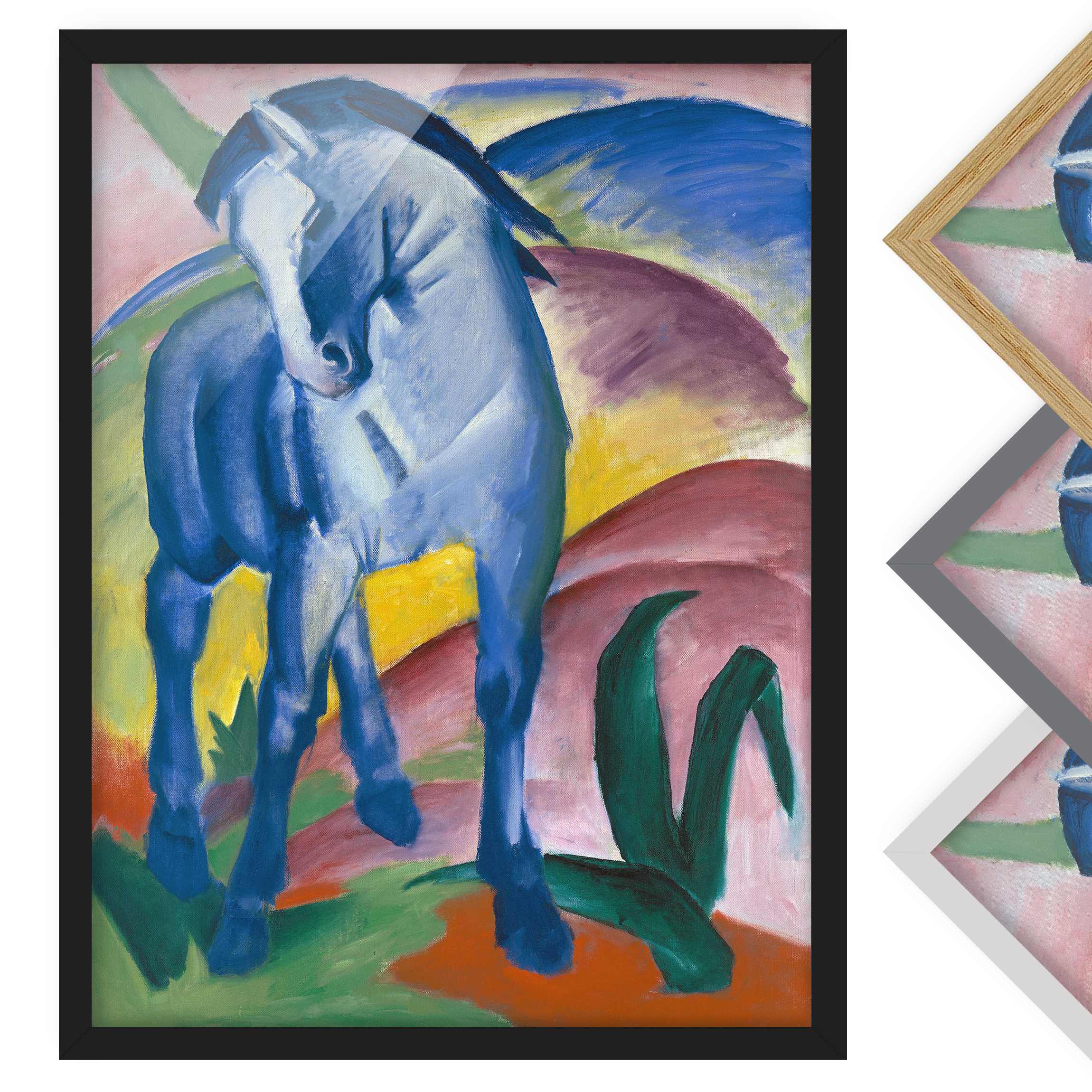 Bild mit Rahmen - Hochformat Franz Marc - Blaues Pferd