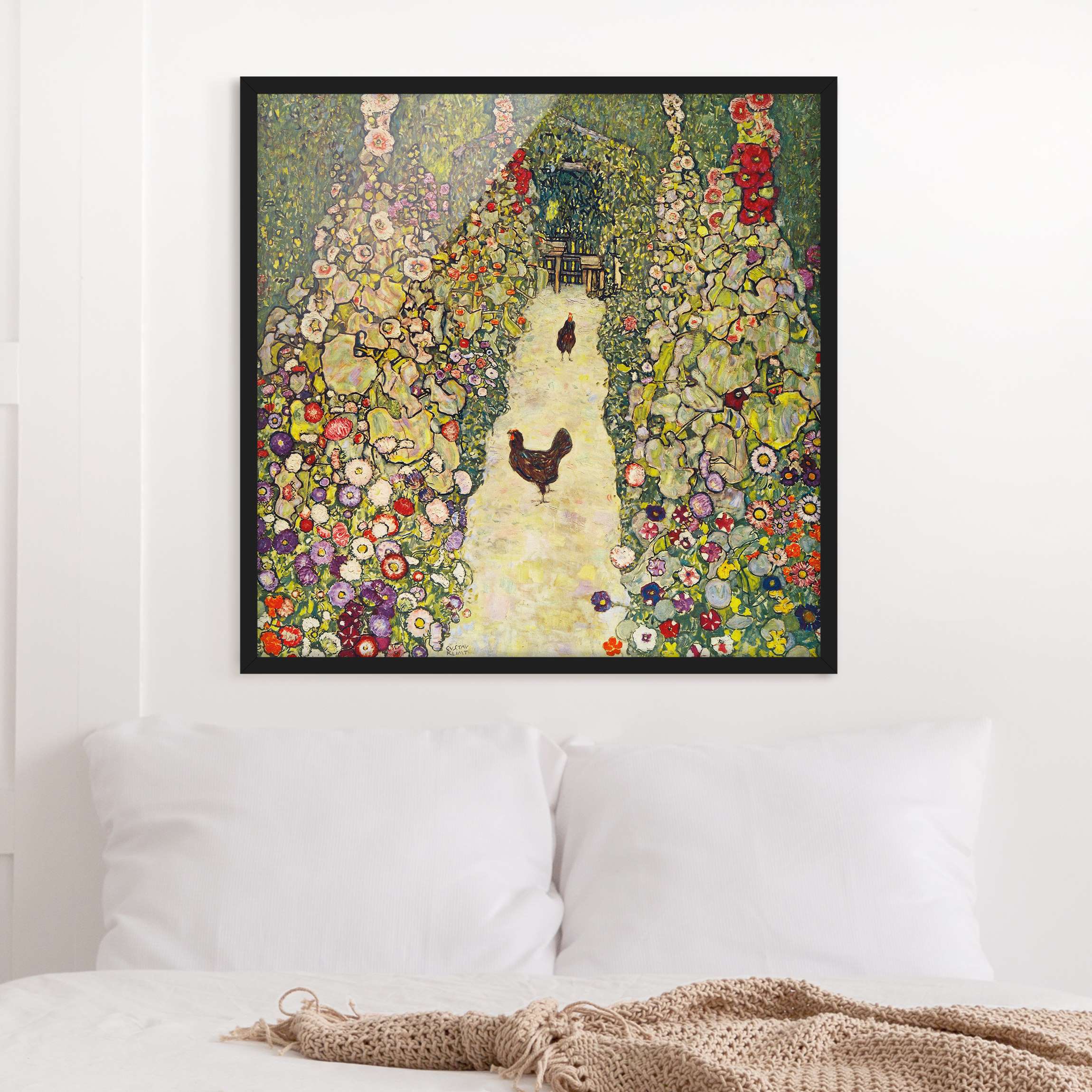 Bild mit Rahmen - Quadrat Gustav Klimt - Gartenweg mit Hühnern