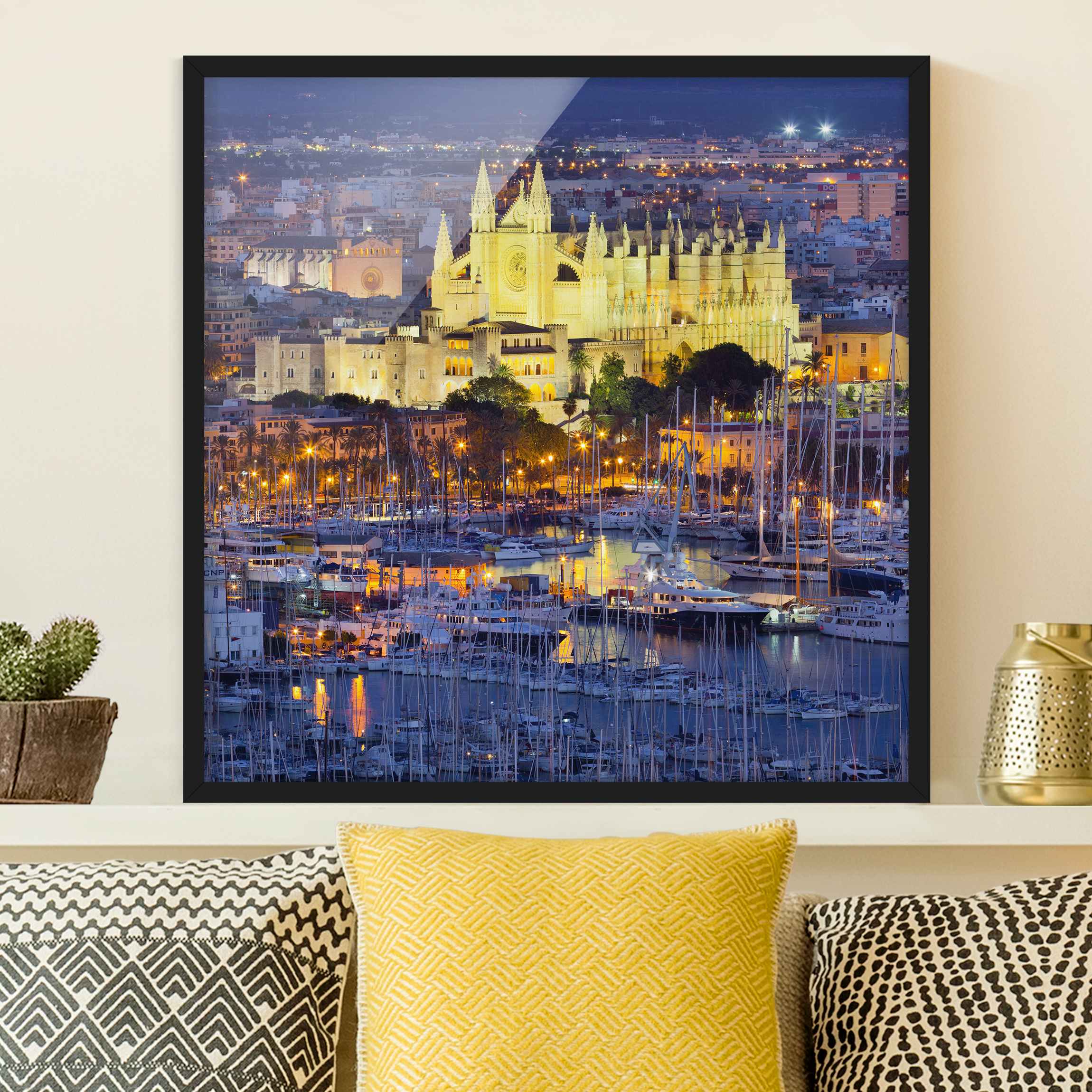 Architektur & Skyline Bild mit Rahmen Palma de Mallorca City Skyline und Hafen