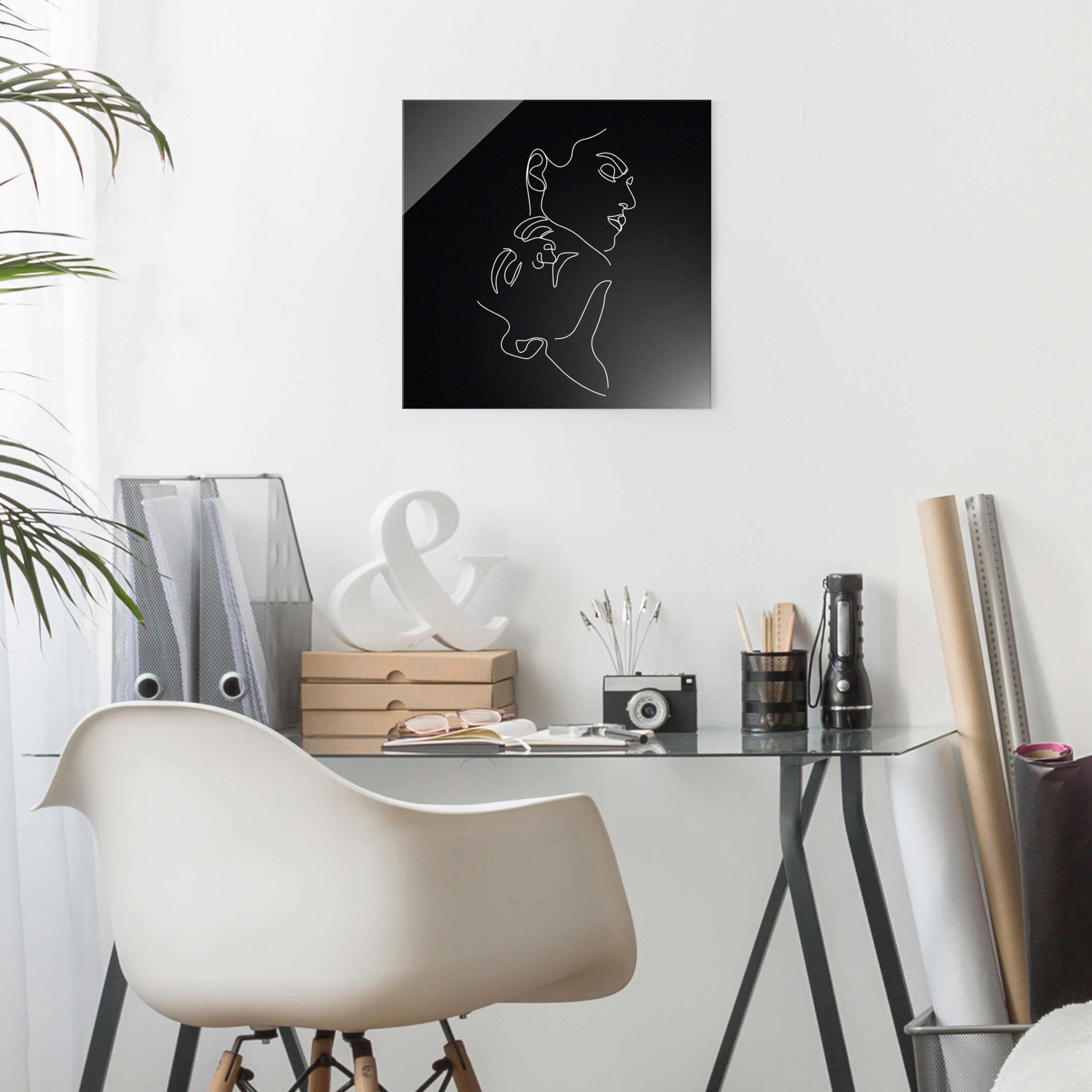 Glasbild - Quadrat Line Art Frauen Gesichter Schwarz