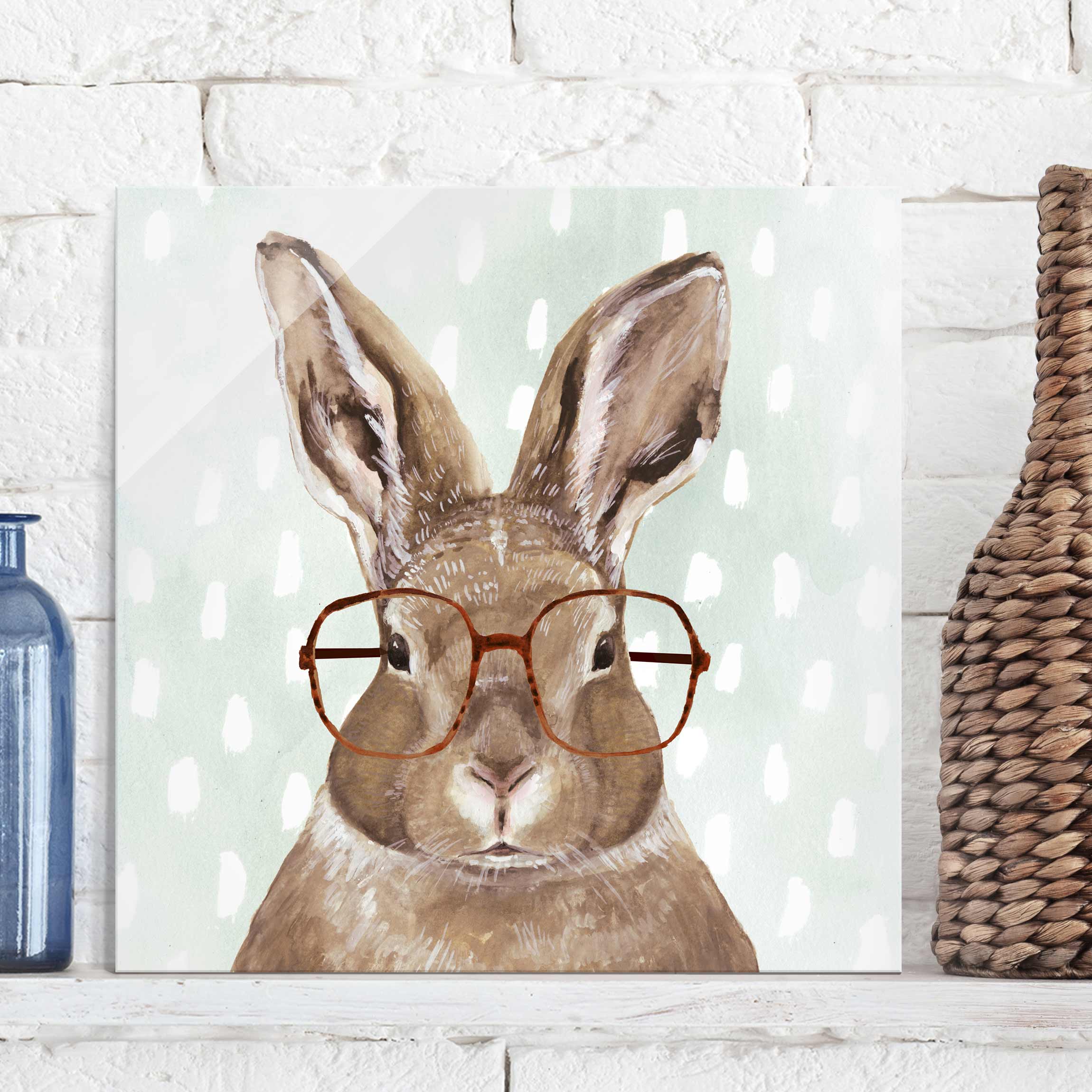 Glasbild - Quadrat Bebrillte Tiere - Hase