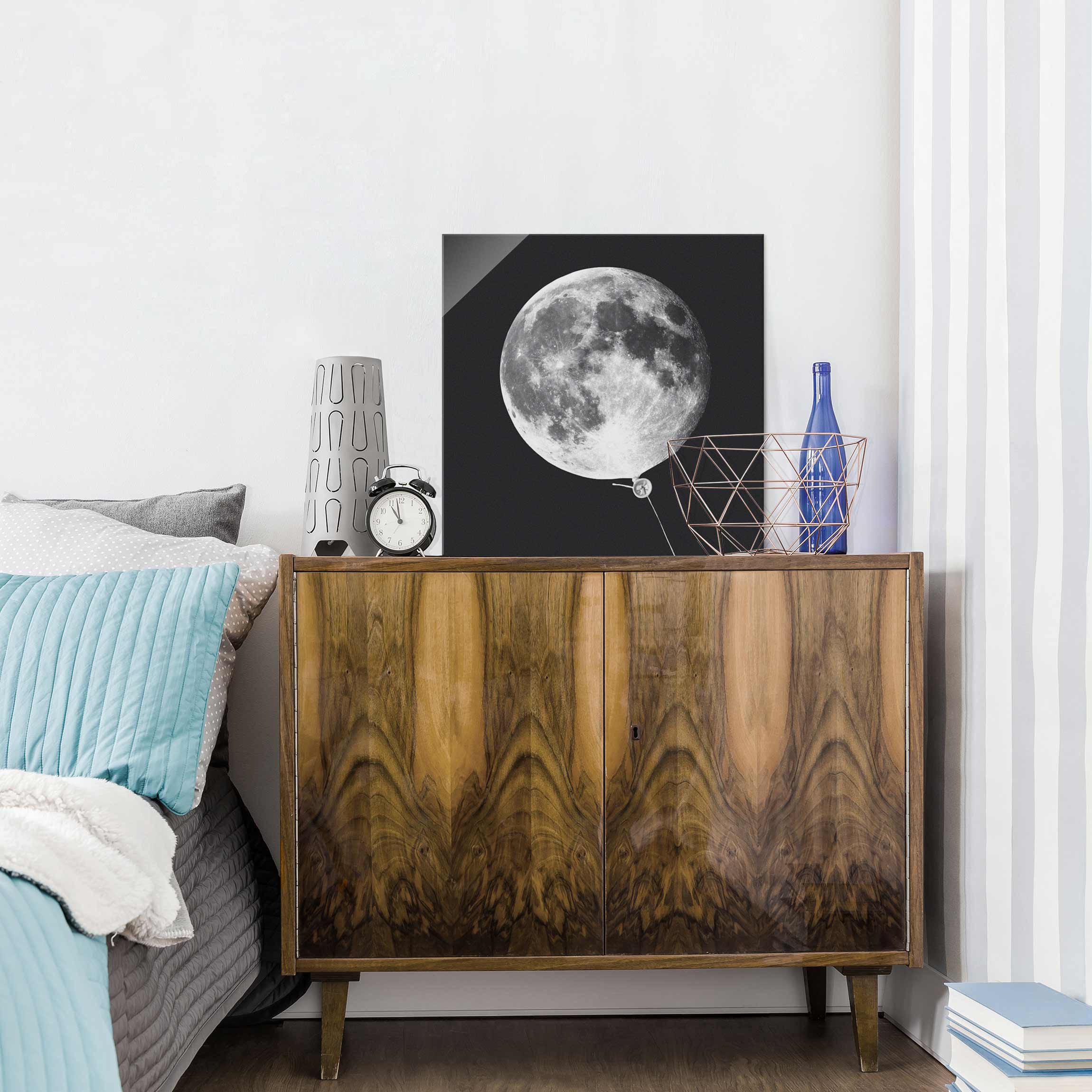 Glasbild - Quadrat Luftballon mit Mond