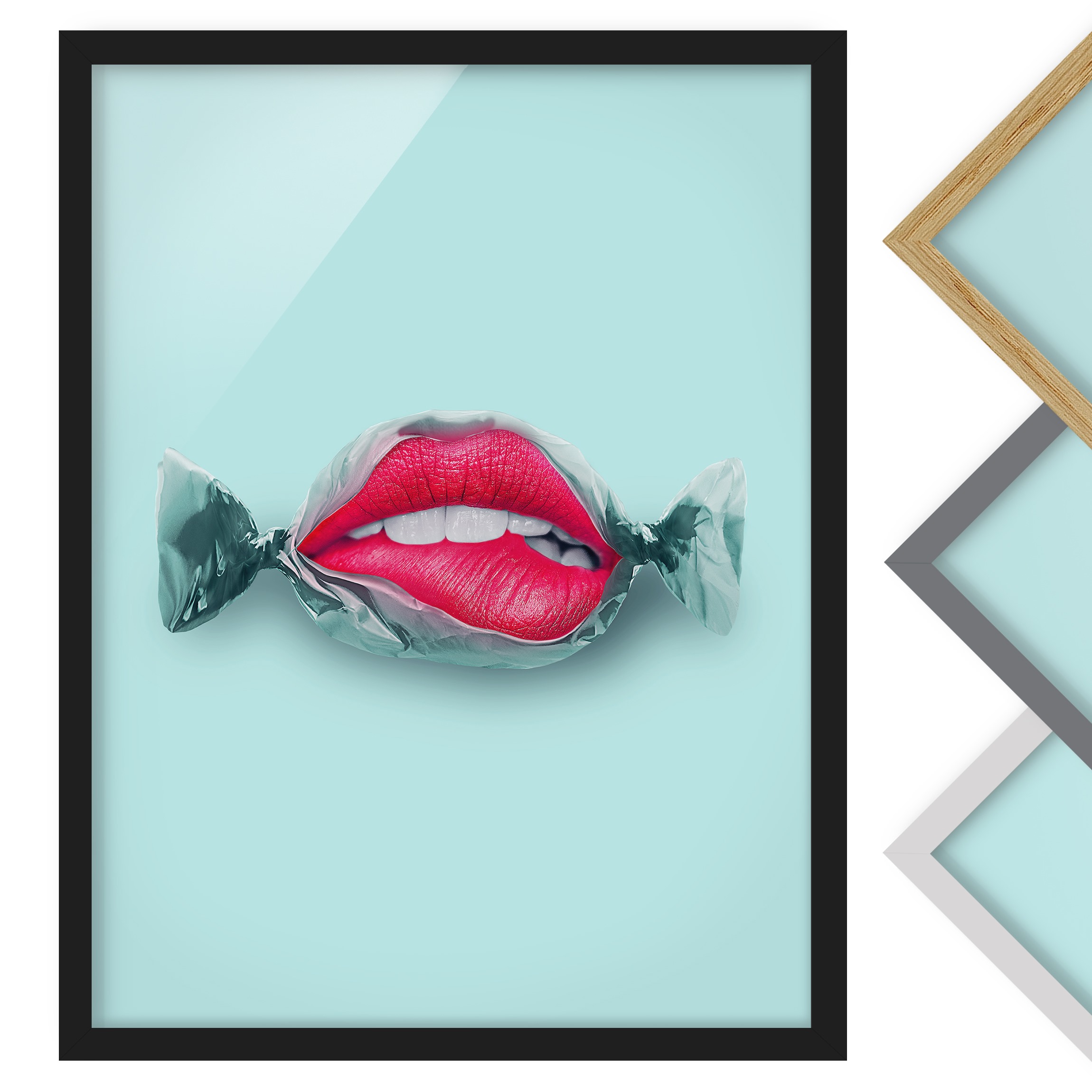 Bild mit Rahmen - Hochformat Bonbon mit Lippen