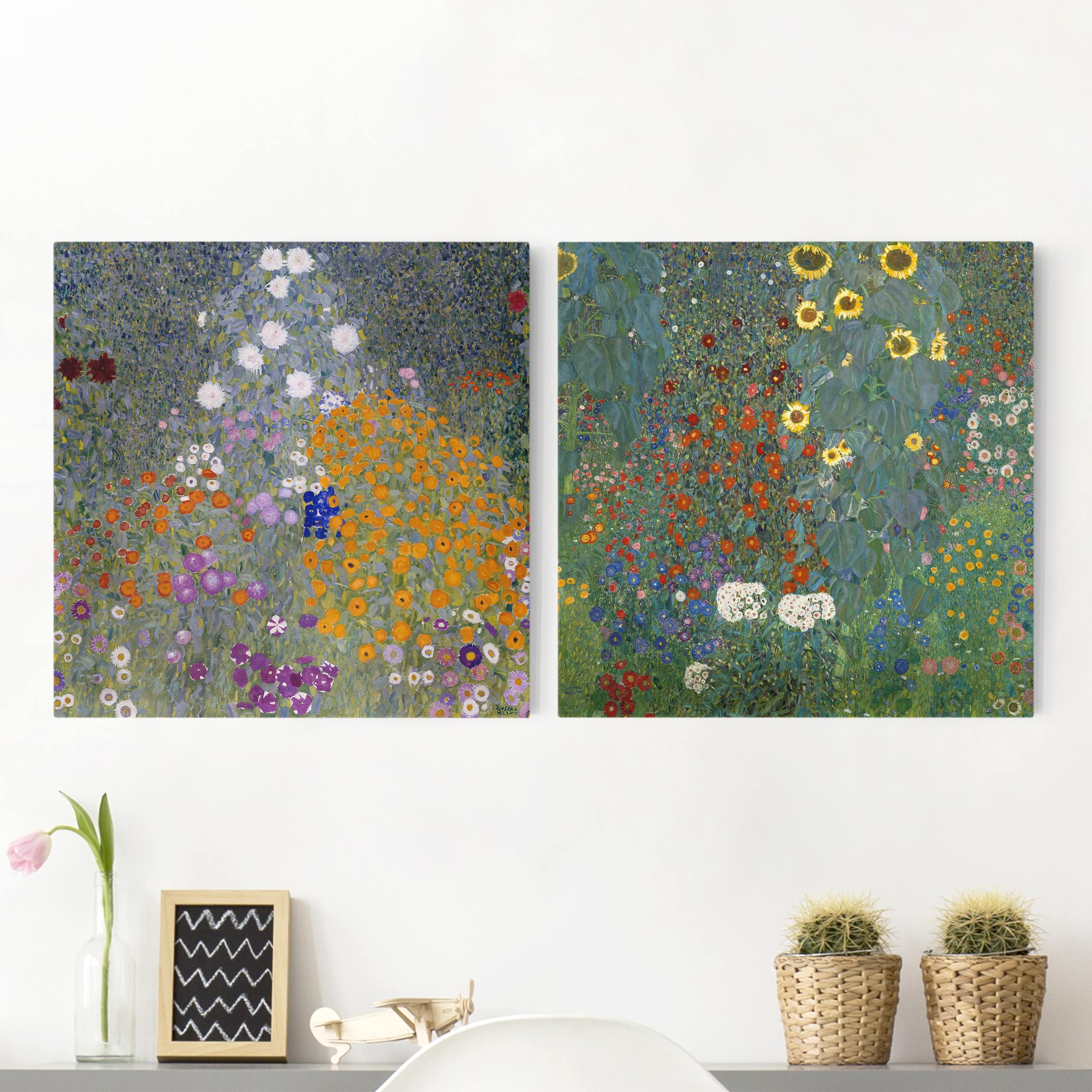 2-teiliges Leinwandbild Blumen Gustav Klimt - Im grünen Garten