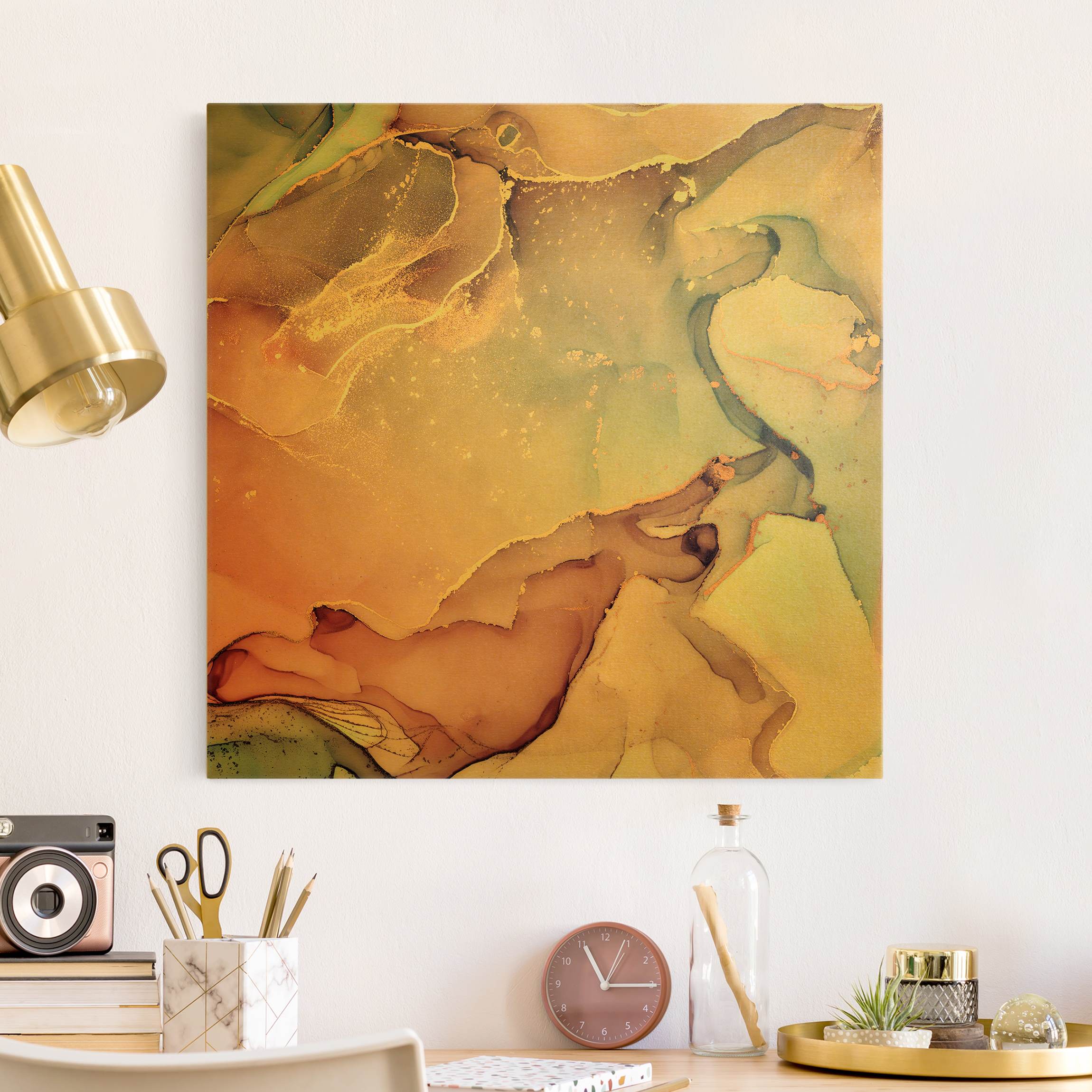 Leinwandbild Gold Aquarell Pastell Rosa mit Gold