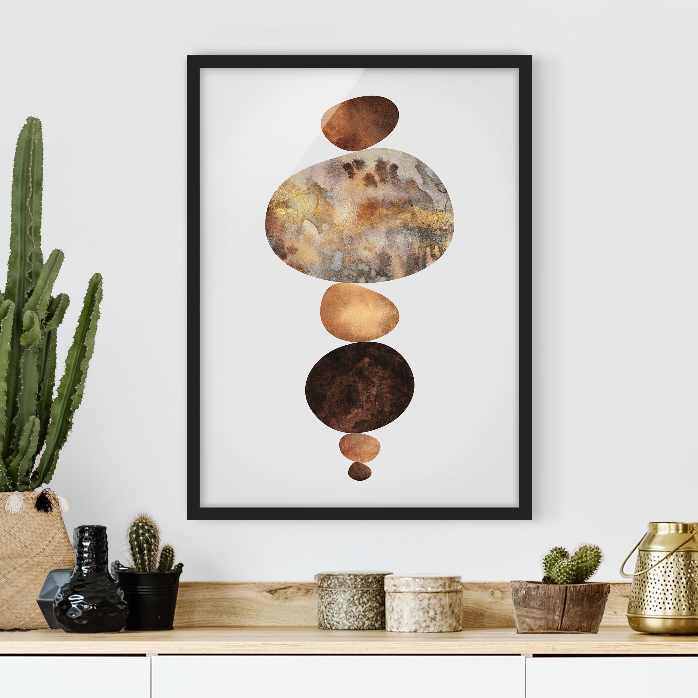 Bild mit Rahmen - Hochformat Balance Weiß Gold