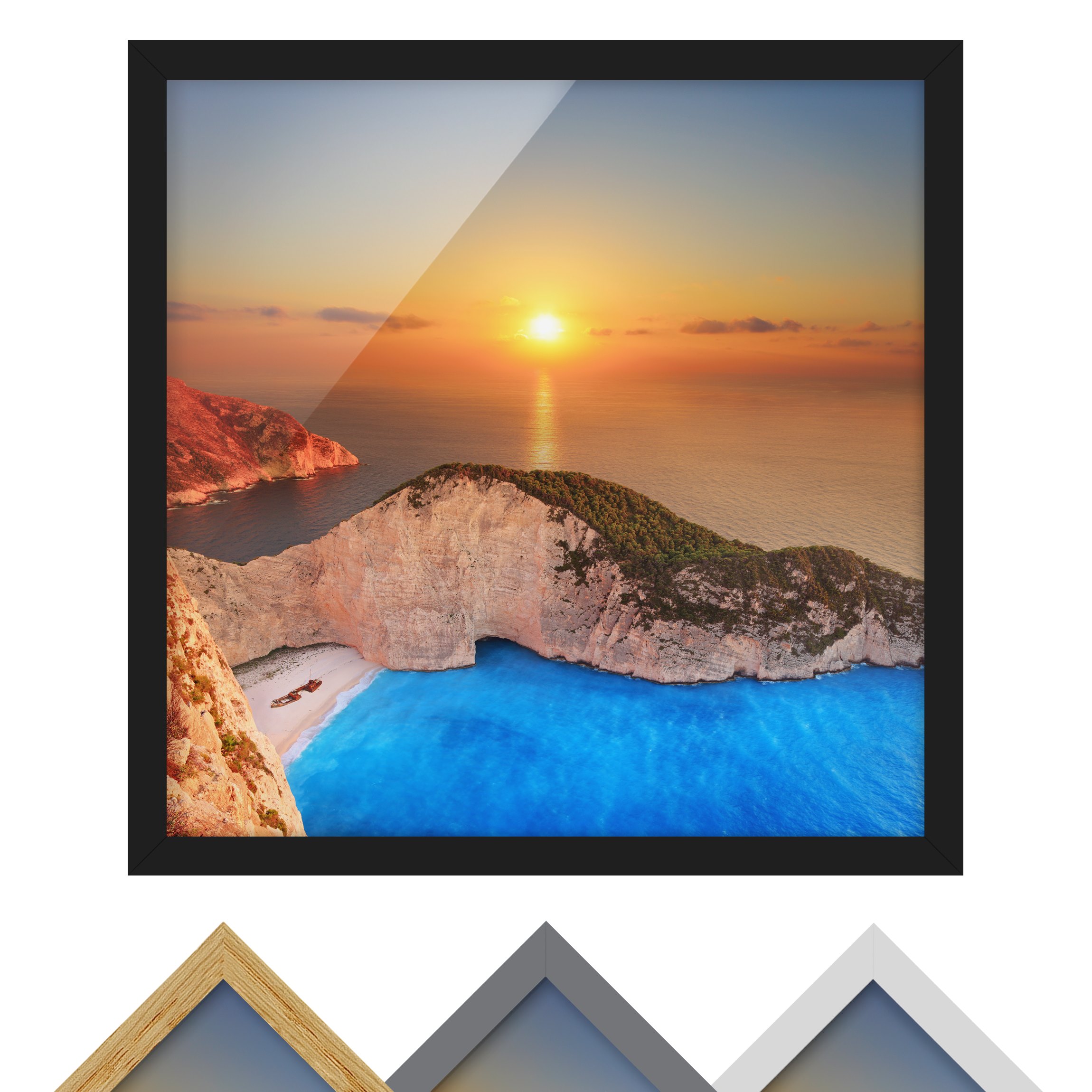 Bild mit Rahmen - Quadrat Sonnenuntergang über Zakynathos