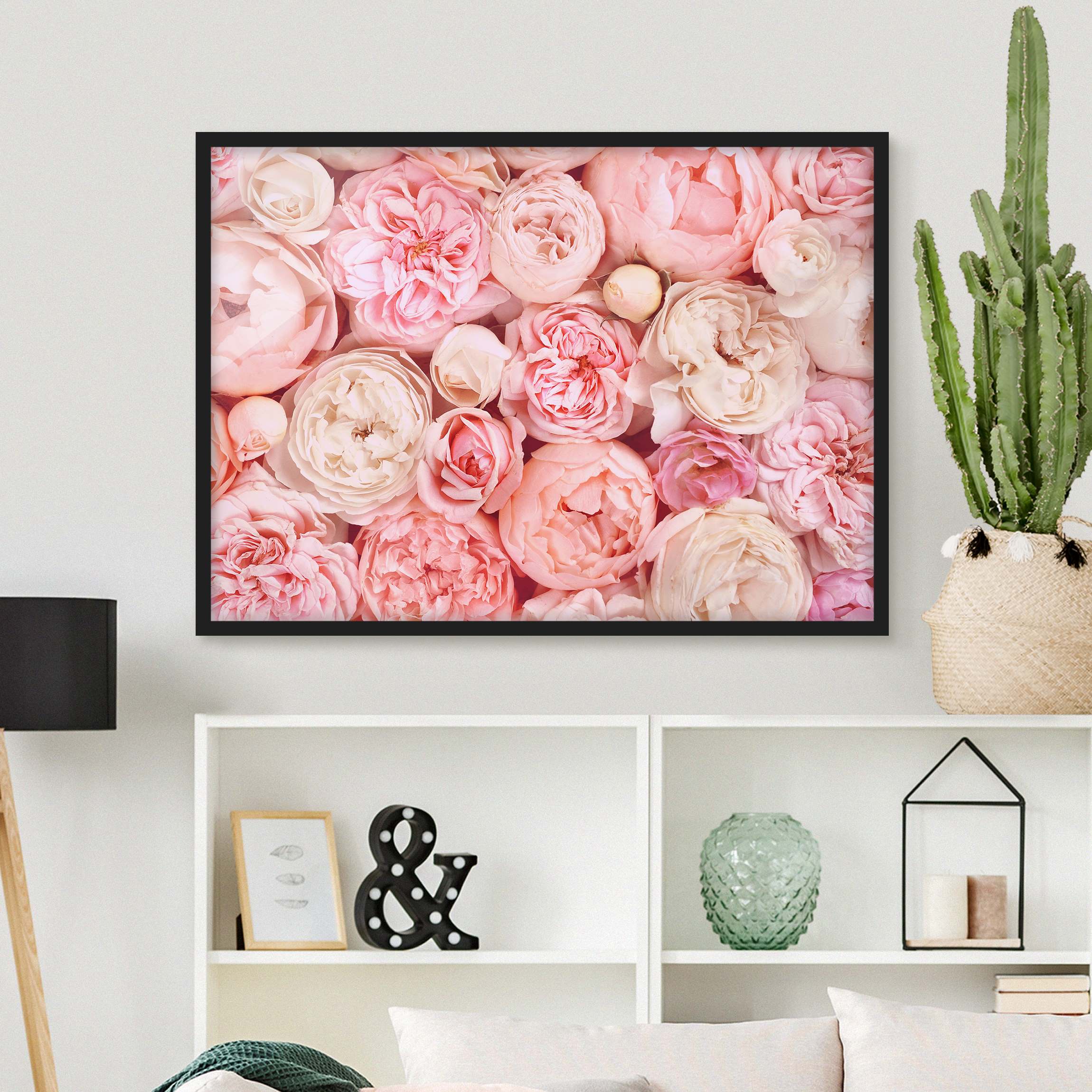 Bild mit Rahmen - Querformat Rosen Rosé Koralle Shabby