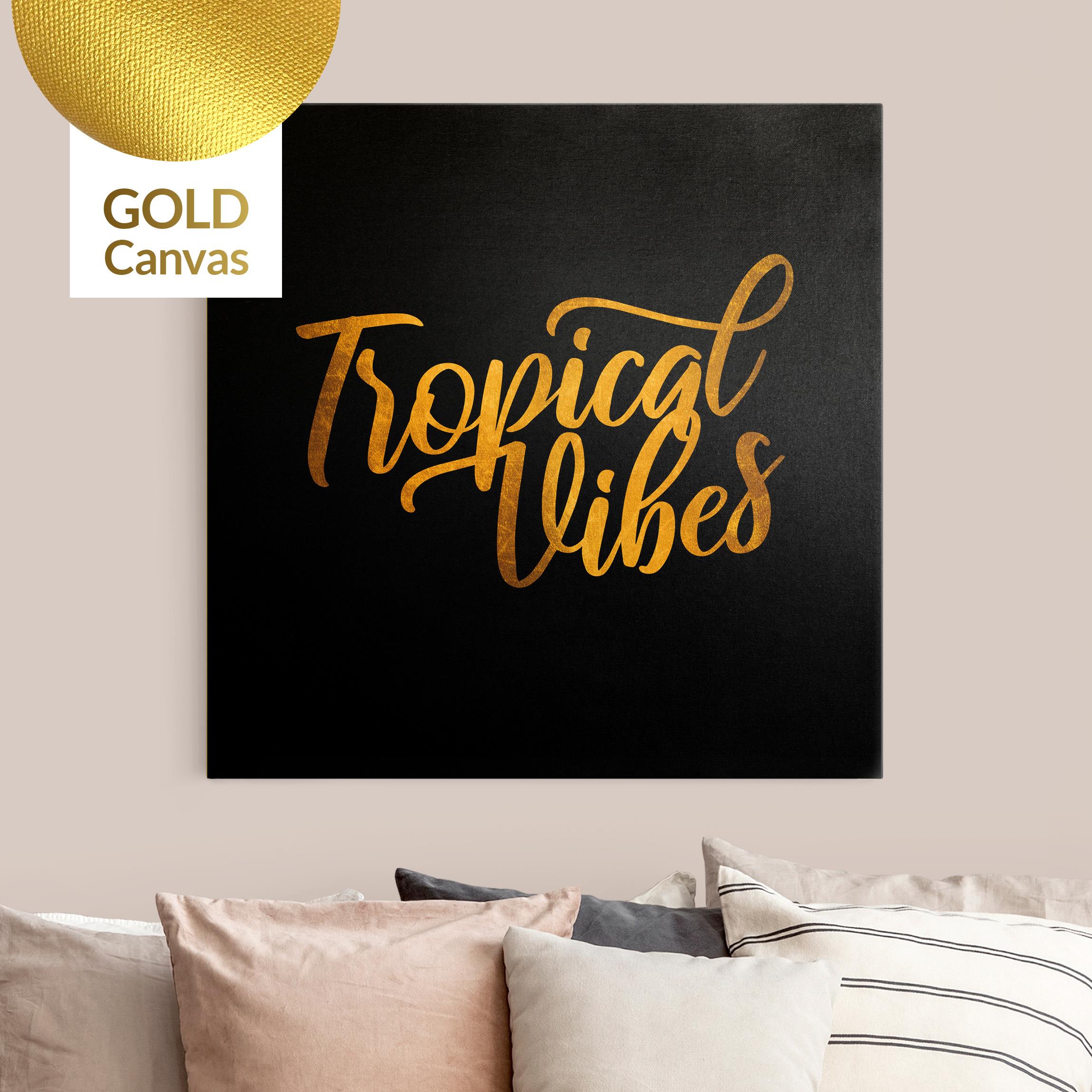 Leinwandbild Gold Gold - Tropical Vibes auf Schwarz