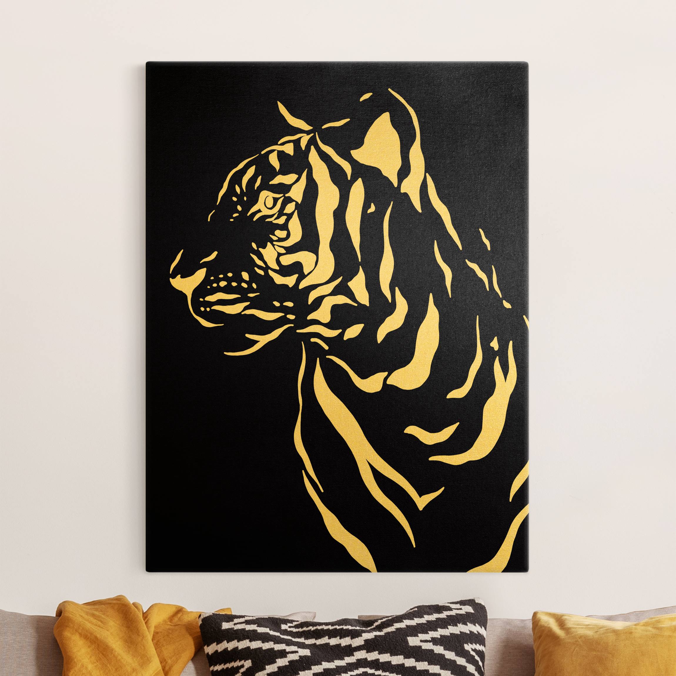 Leinwandbild Gold Safari Tiere - Portrait Tiger Schwarz