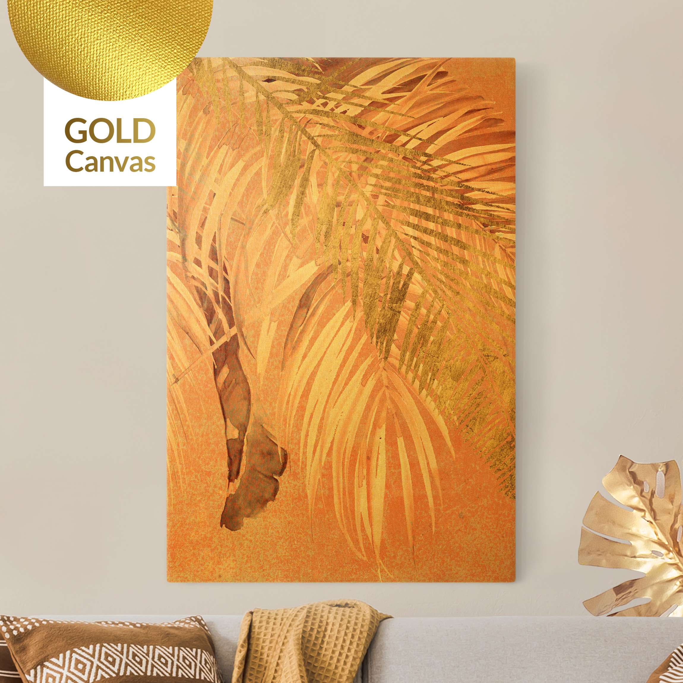 Leinwandbild Gold Palmenblätter Rosa und Gold II