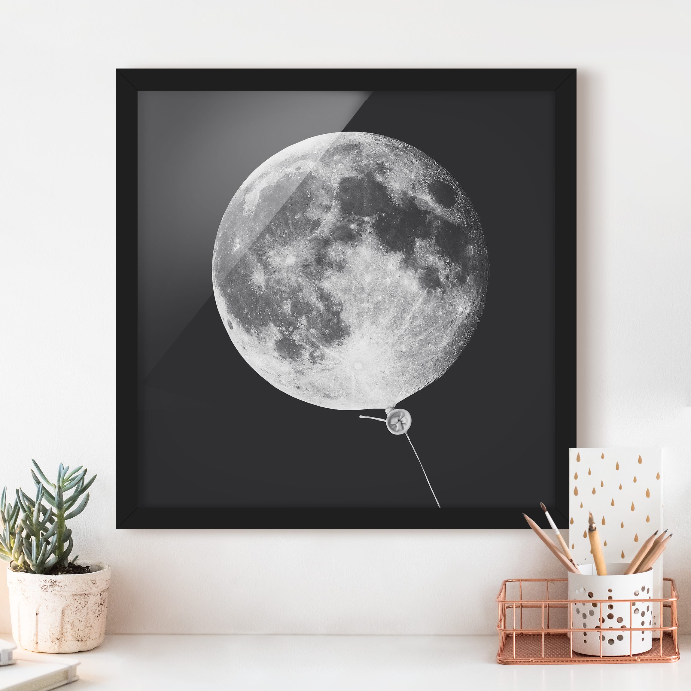 Bild mit Rahmen - Quadrat Luftballon mit Mond