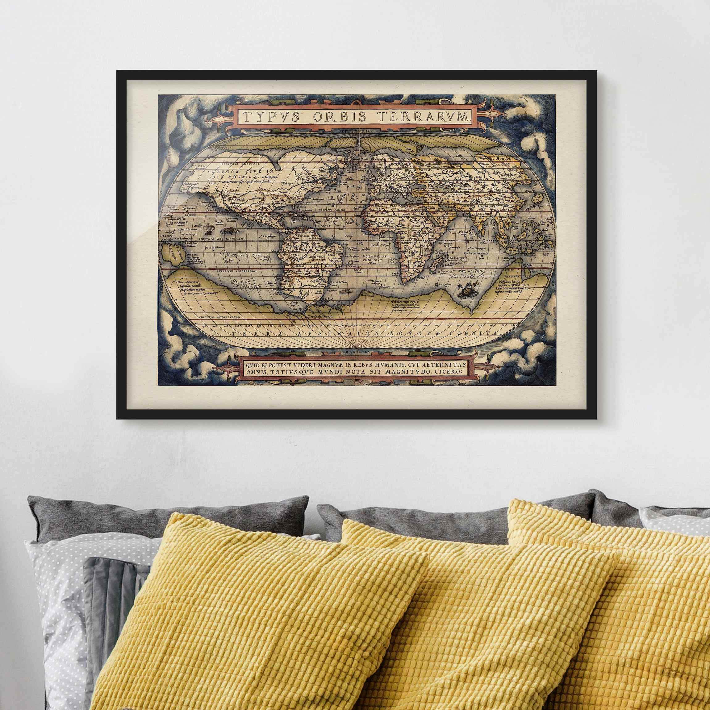 Bild mit Rahmen - Querformat Historische Weltkarte Typus Orbis Terrarum