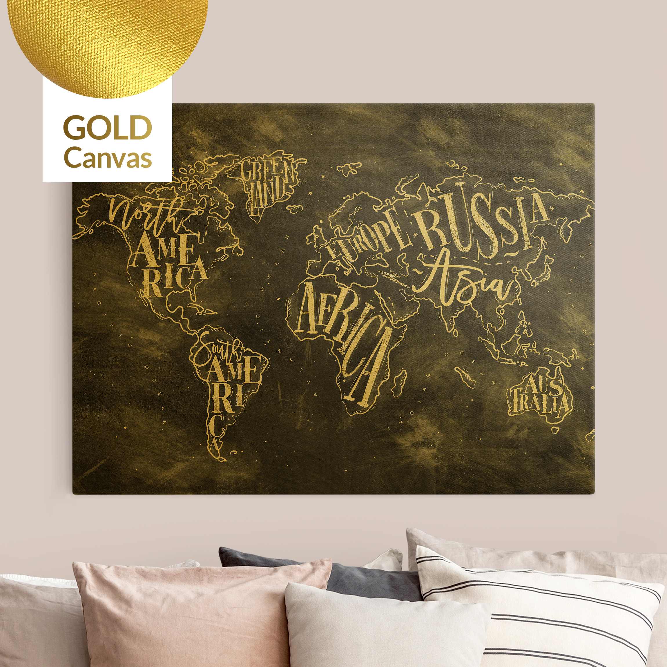 Leinwandbild Gold Kreide Weltkarte