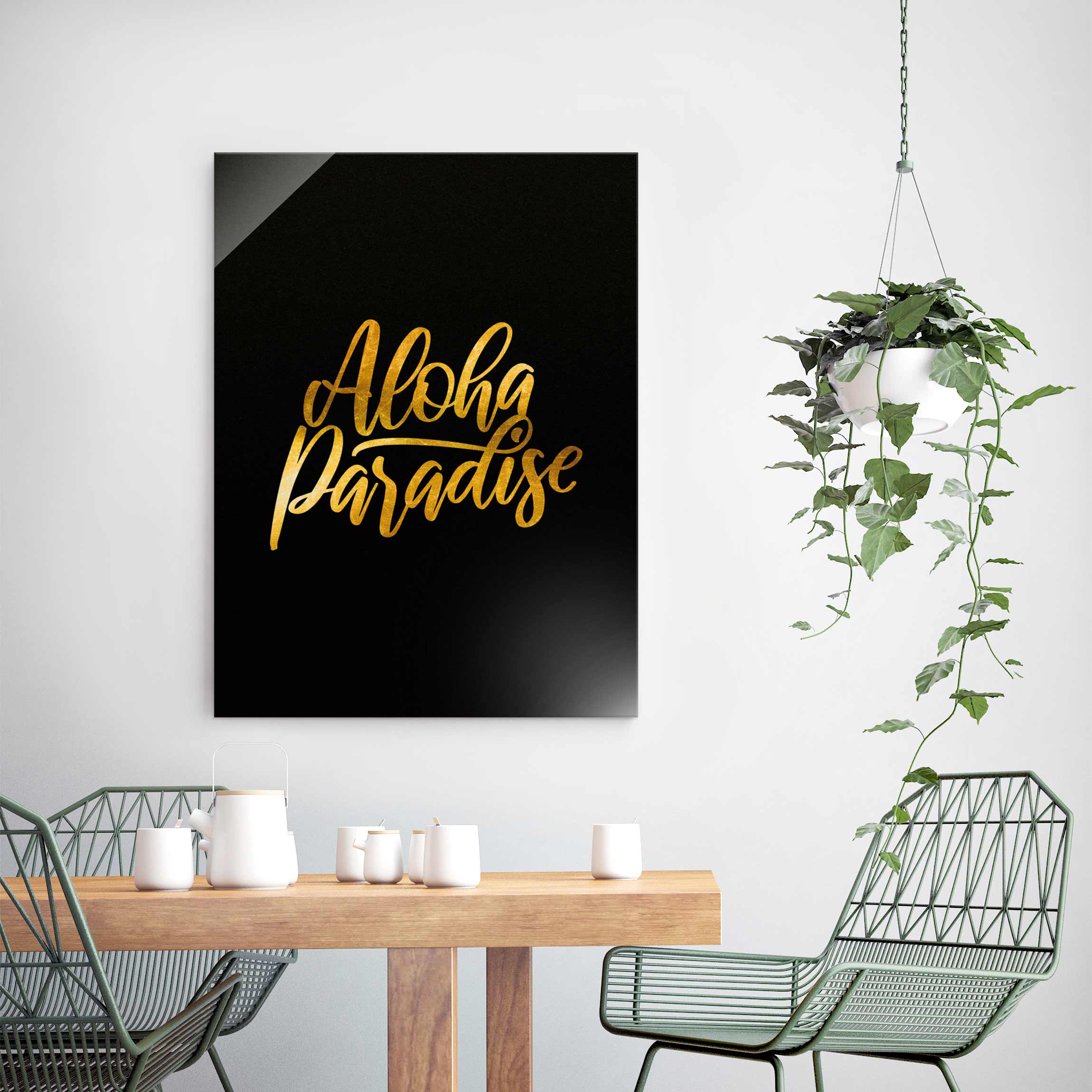 Glasbild Gold - Aloha Paradise auf Schwarz
