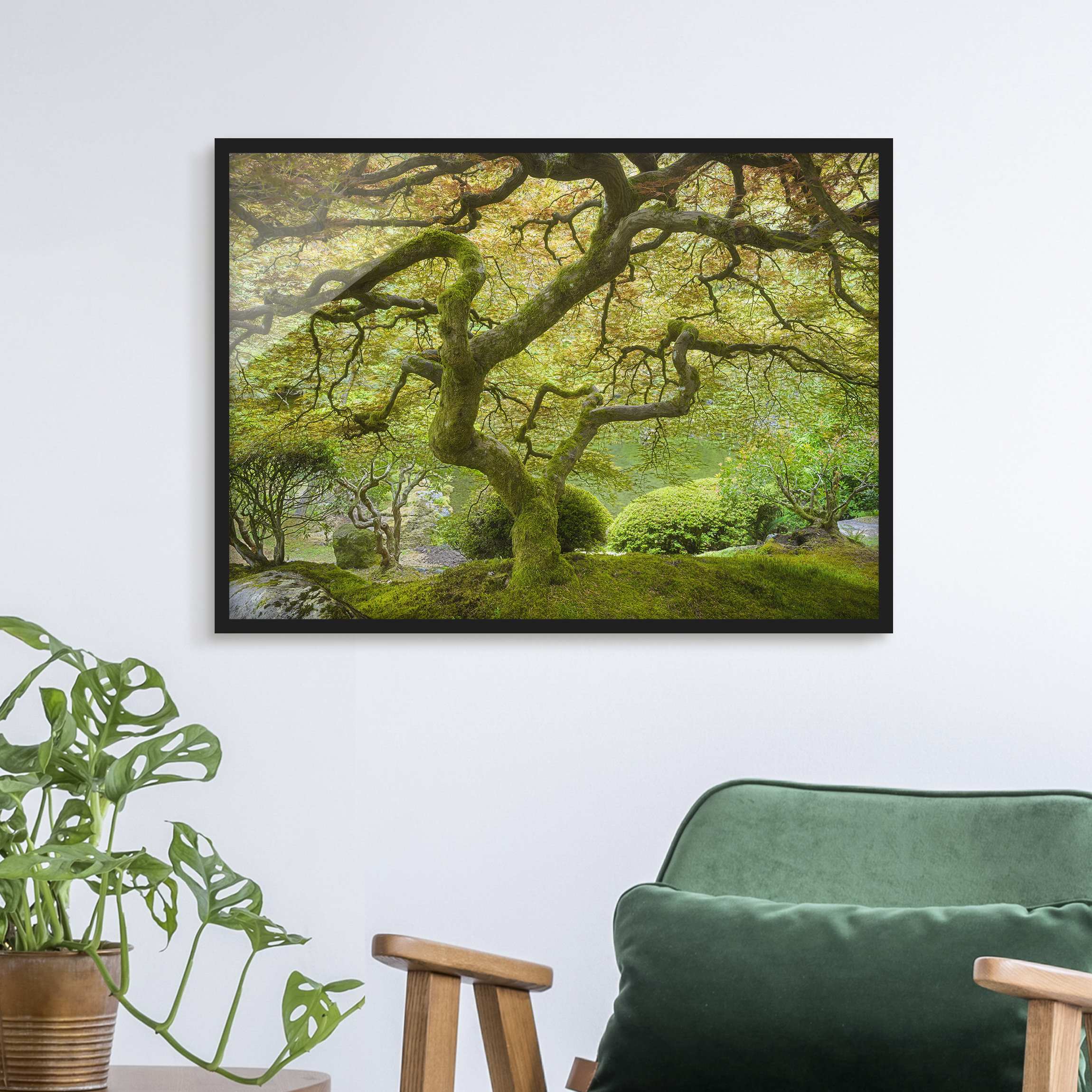 Bild mit Rahmen - Querformat Grüner Japanischer Garten