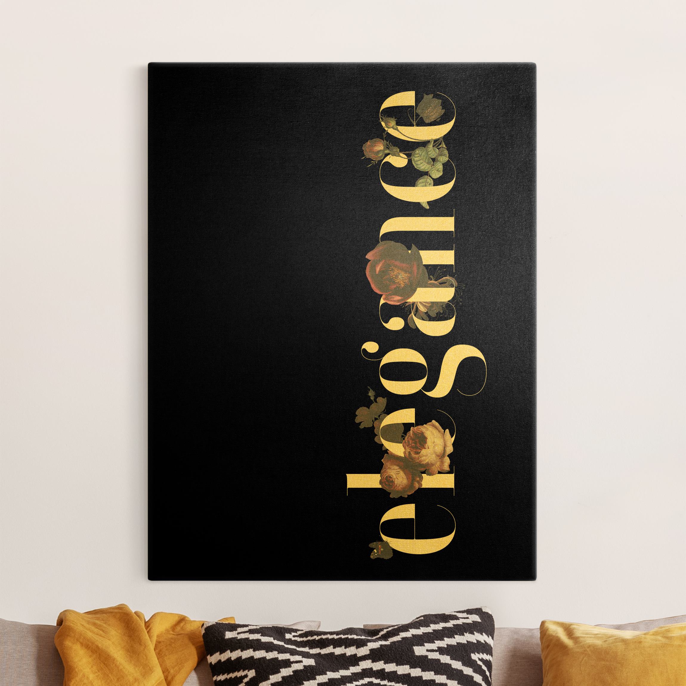 Leinwandbild Gold Elegance - Blumen Schwarz