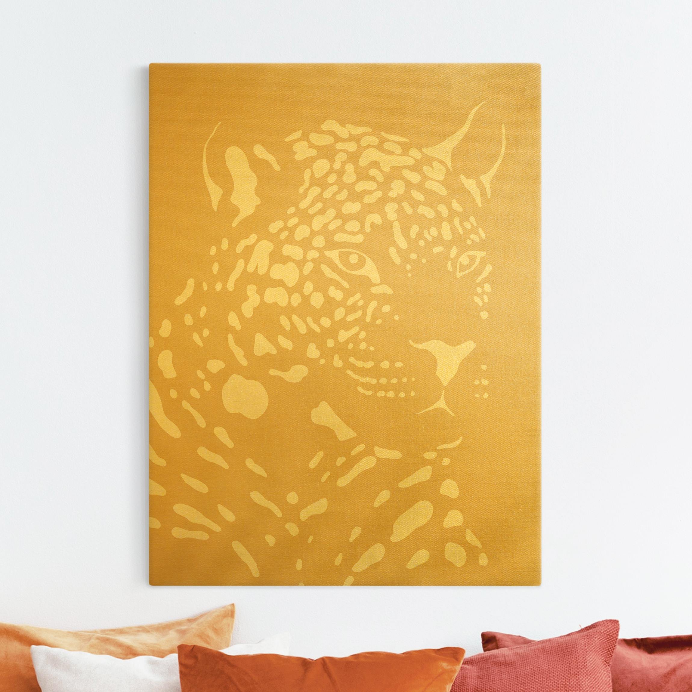 Leinwandbild Gold Safari Tiere - Portrait Leopard Beige