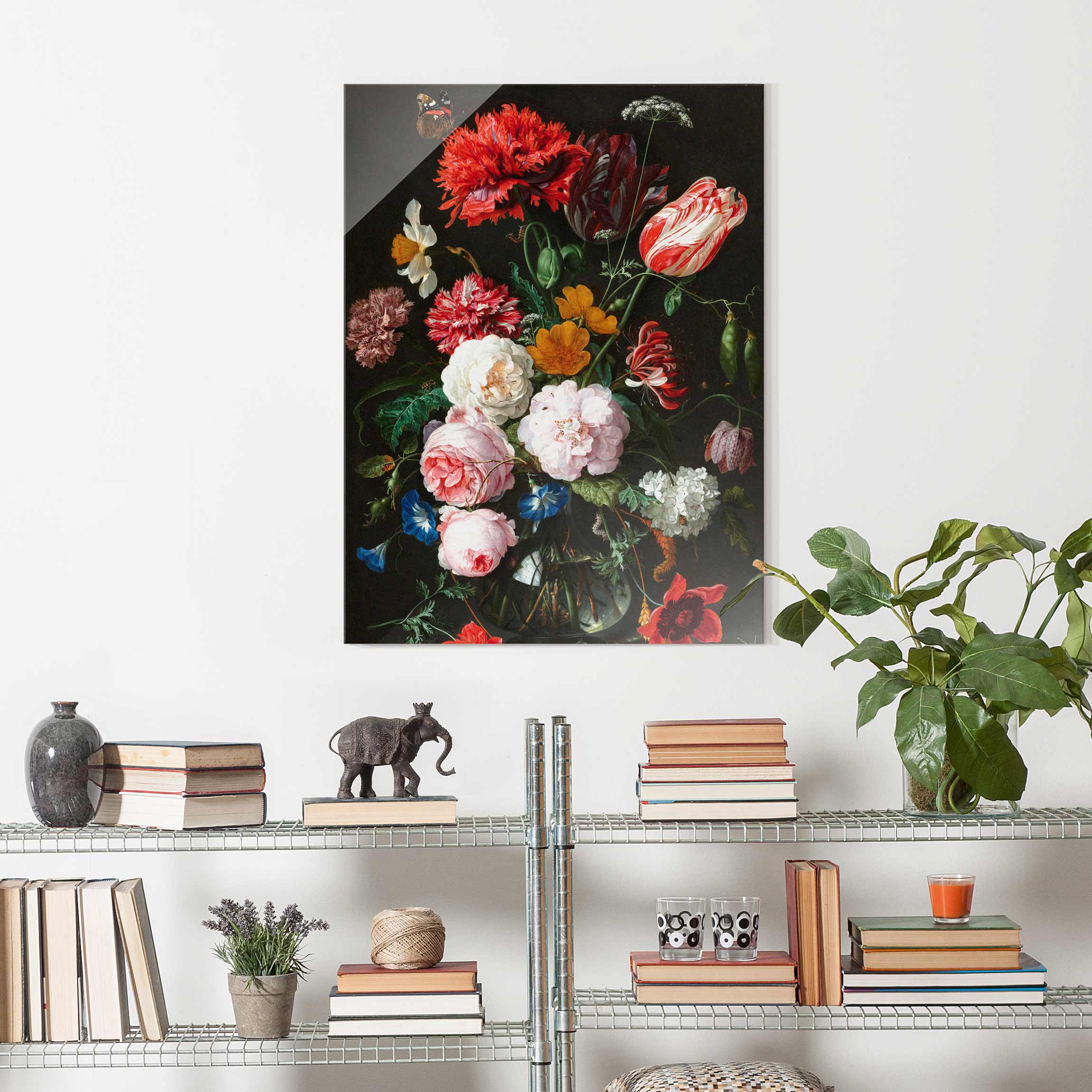 Glasbild - Hochformat Jan Davidsz de Heem - Stillleben mit Blumen in einer Glasvase