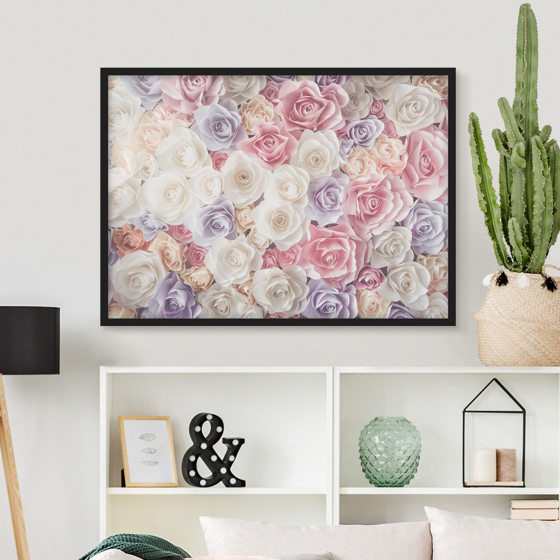 Bild mit Rahmen - Querformat Pastell Paper Art Rosen