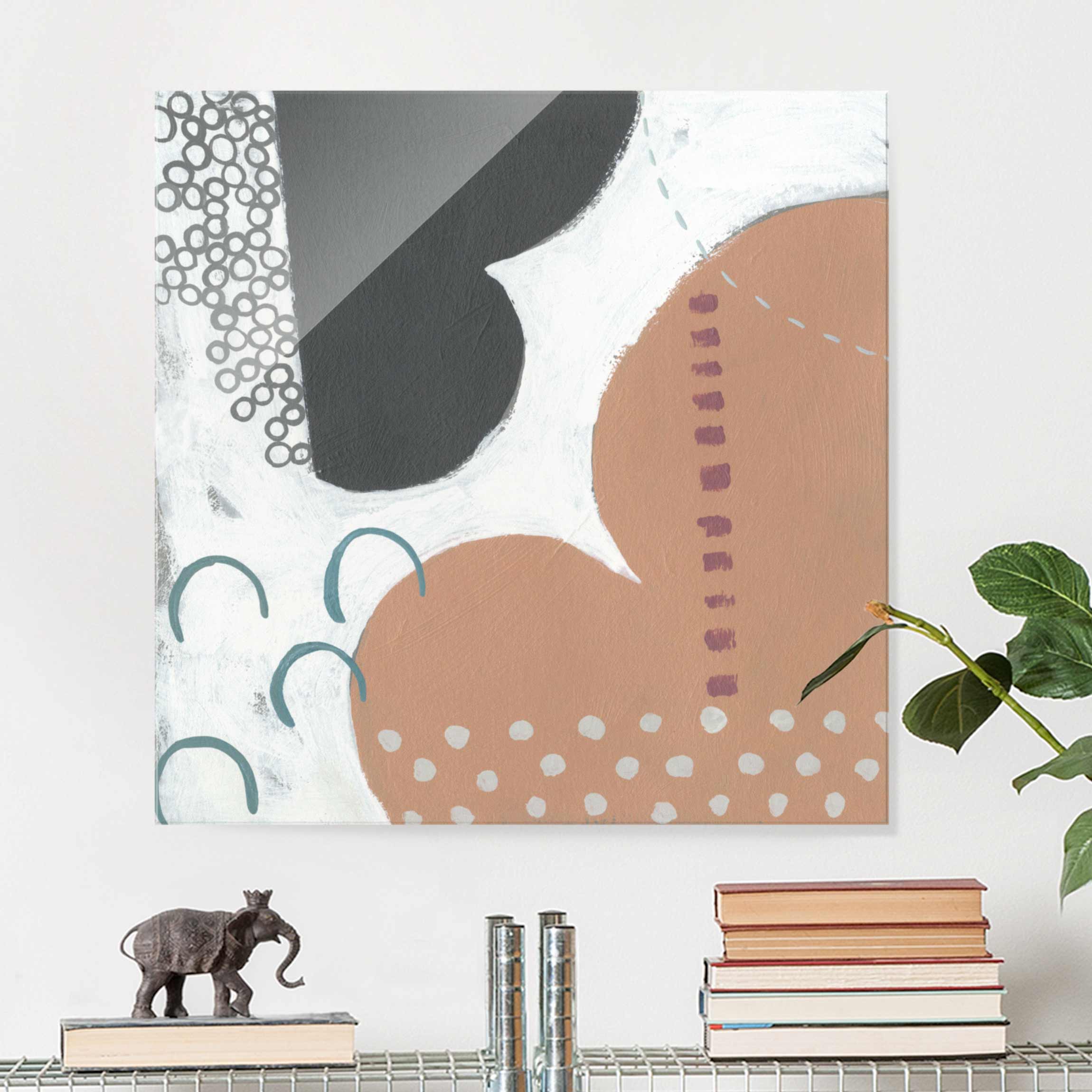 Glasbild - Quadrat Karneval der Formen in Lachs III