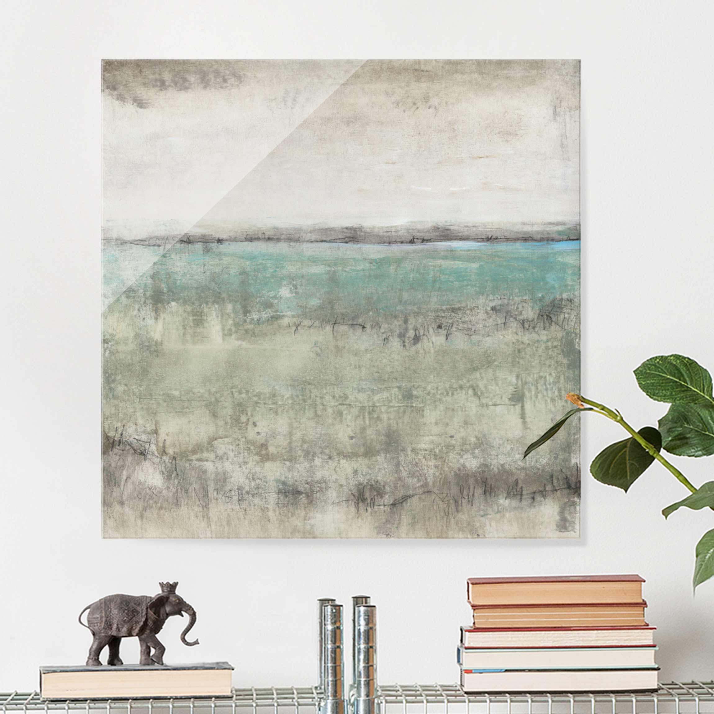 Glasbild - Quadrat Horizont über Türkis I