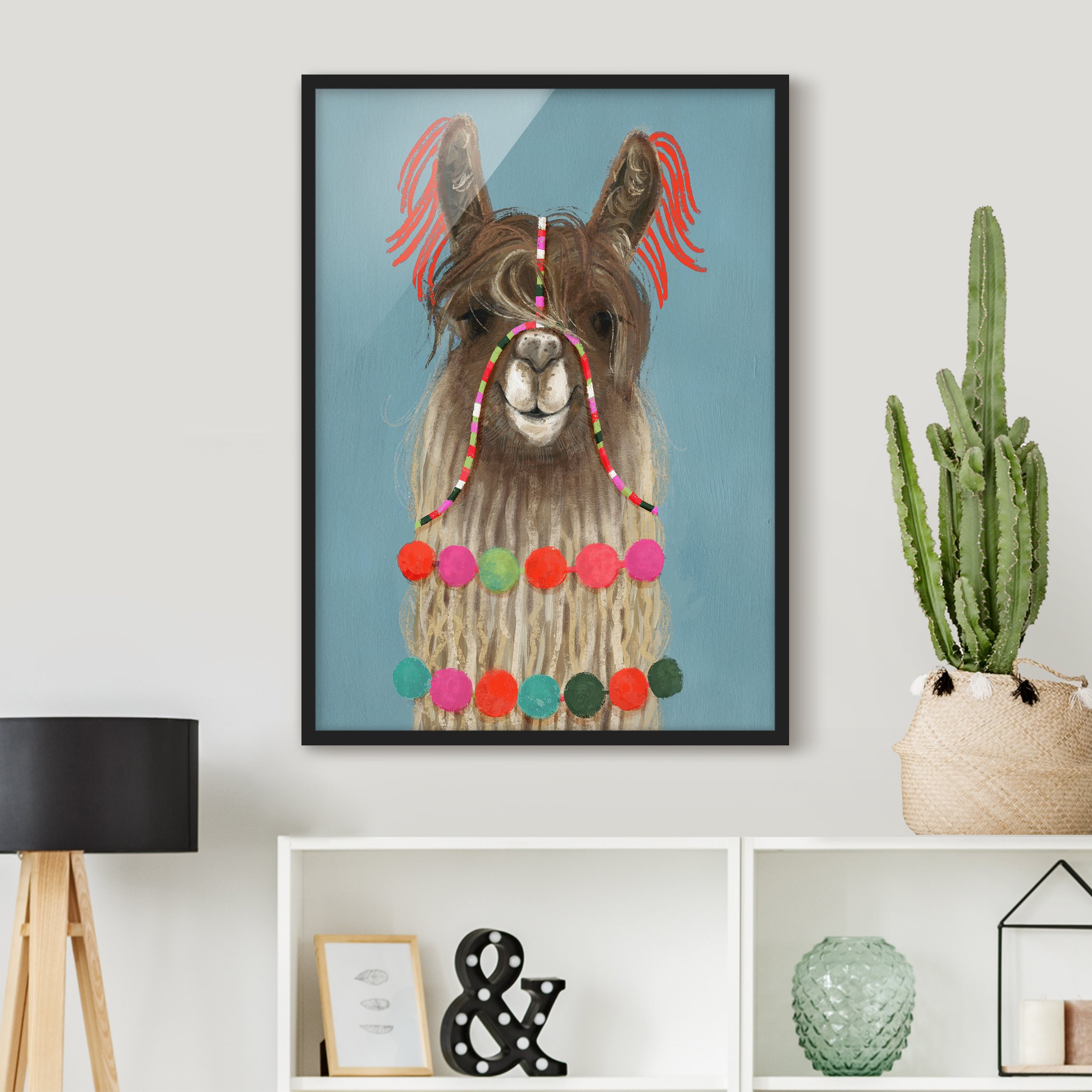 Kinderzimmer Bild mit Rahmen Lama mit Schmuck I