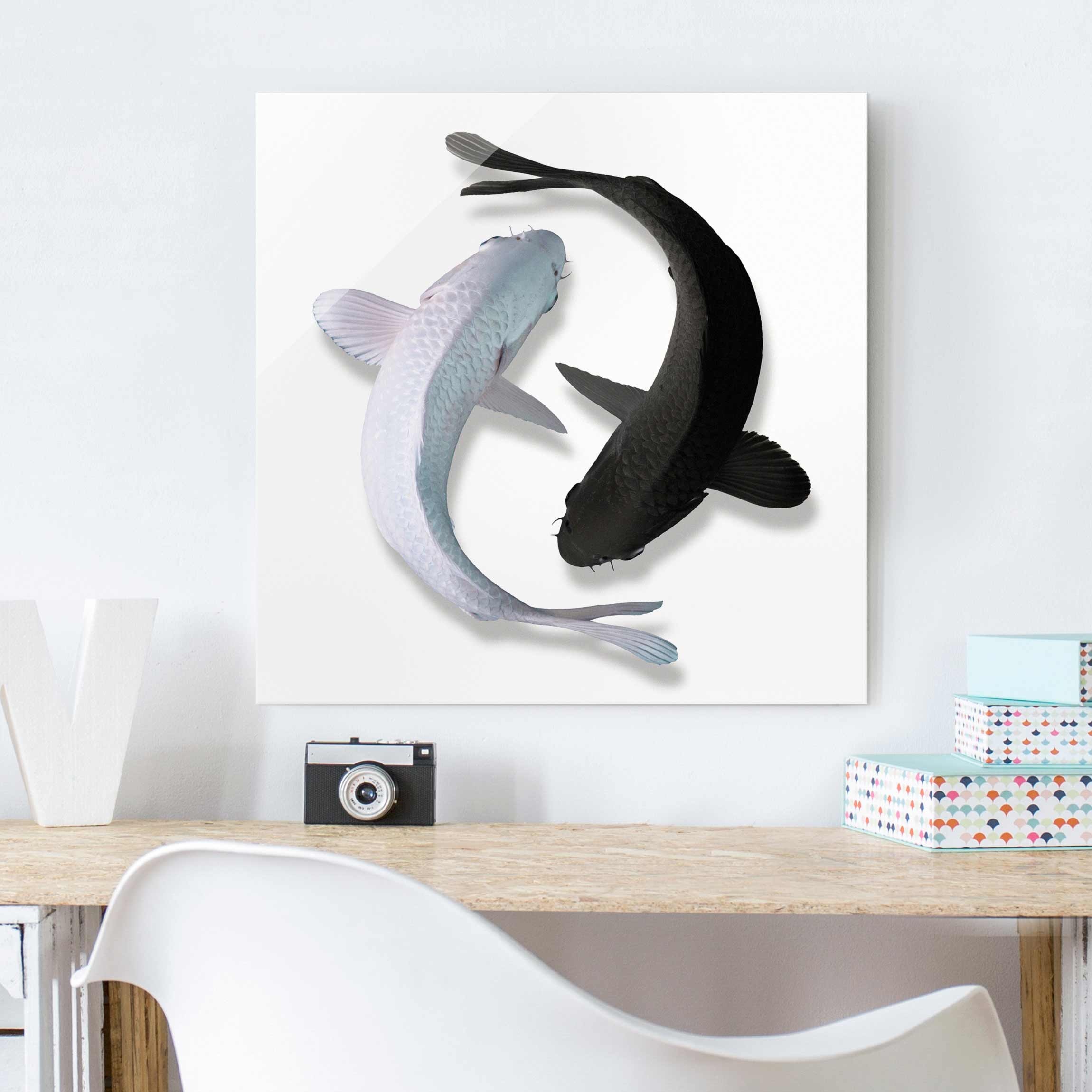 Glasbild - Quadrat Fische Ying & Yang