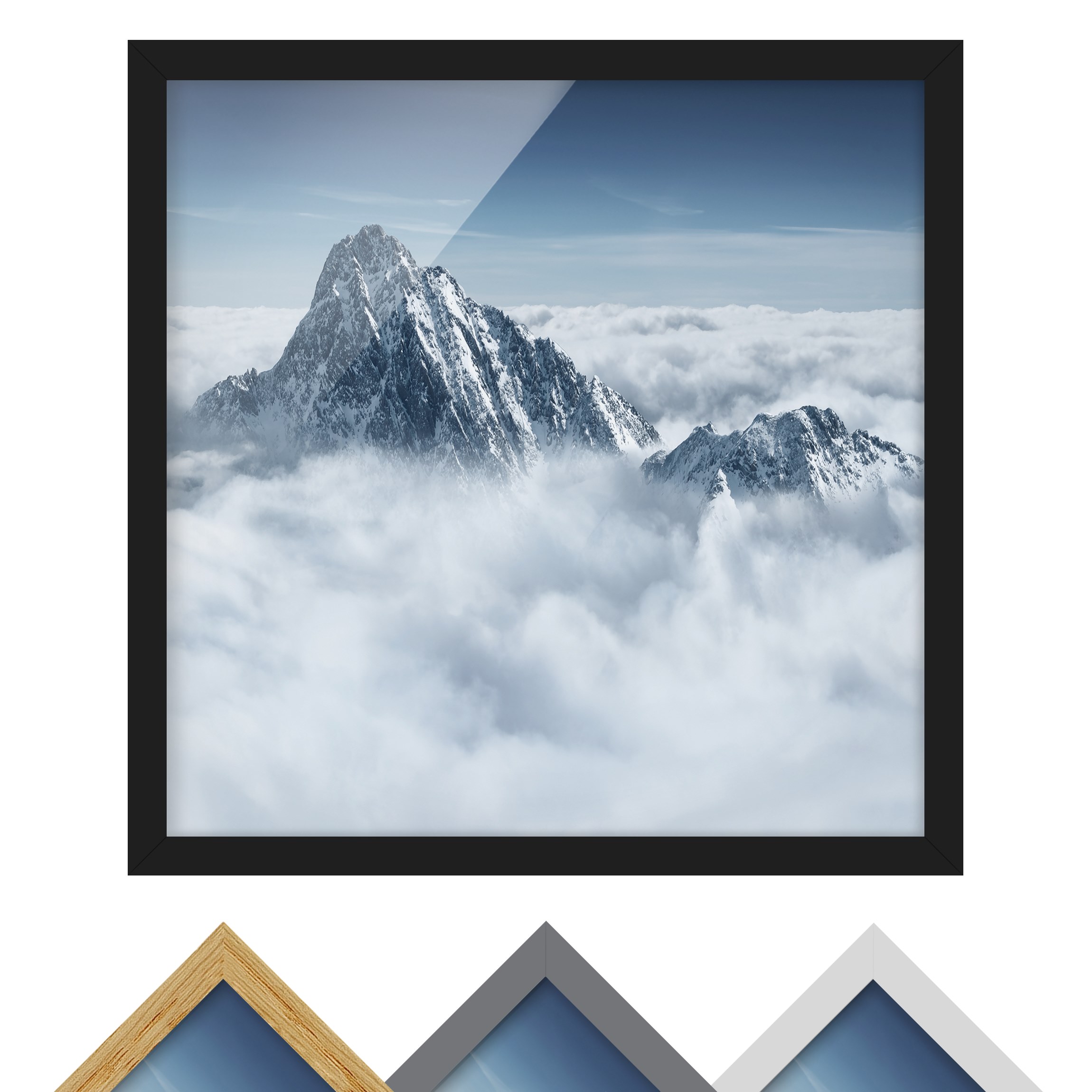 Bild mit Rahmen - Quadrat Die Alpen über den Wolken