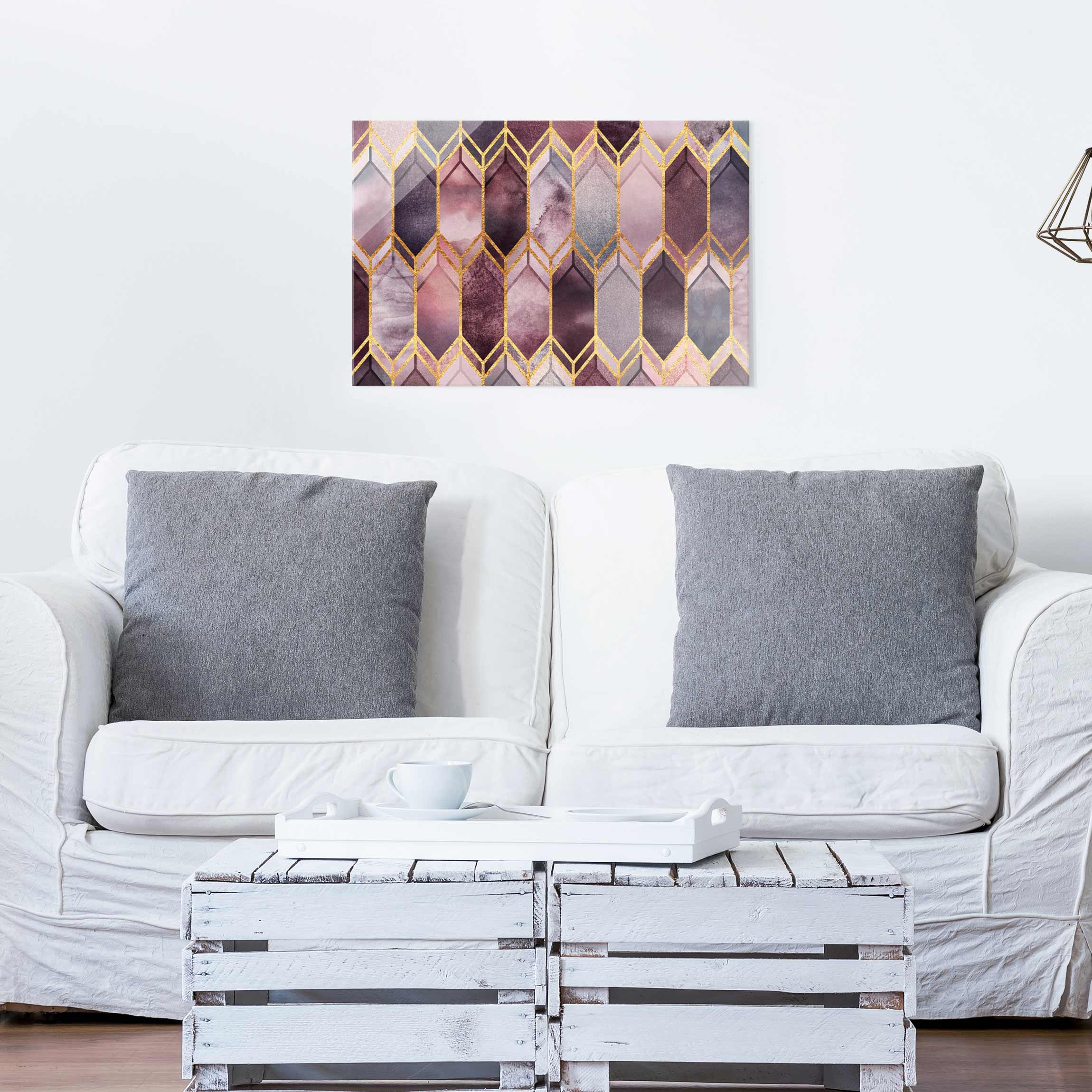Glasbild - Querformat Glasmalerei geometrisch Rosé Gold