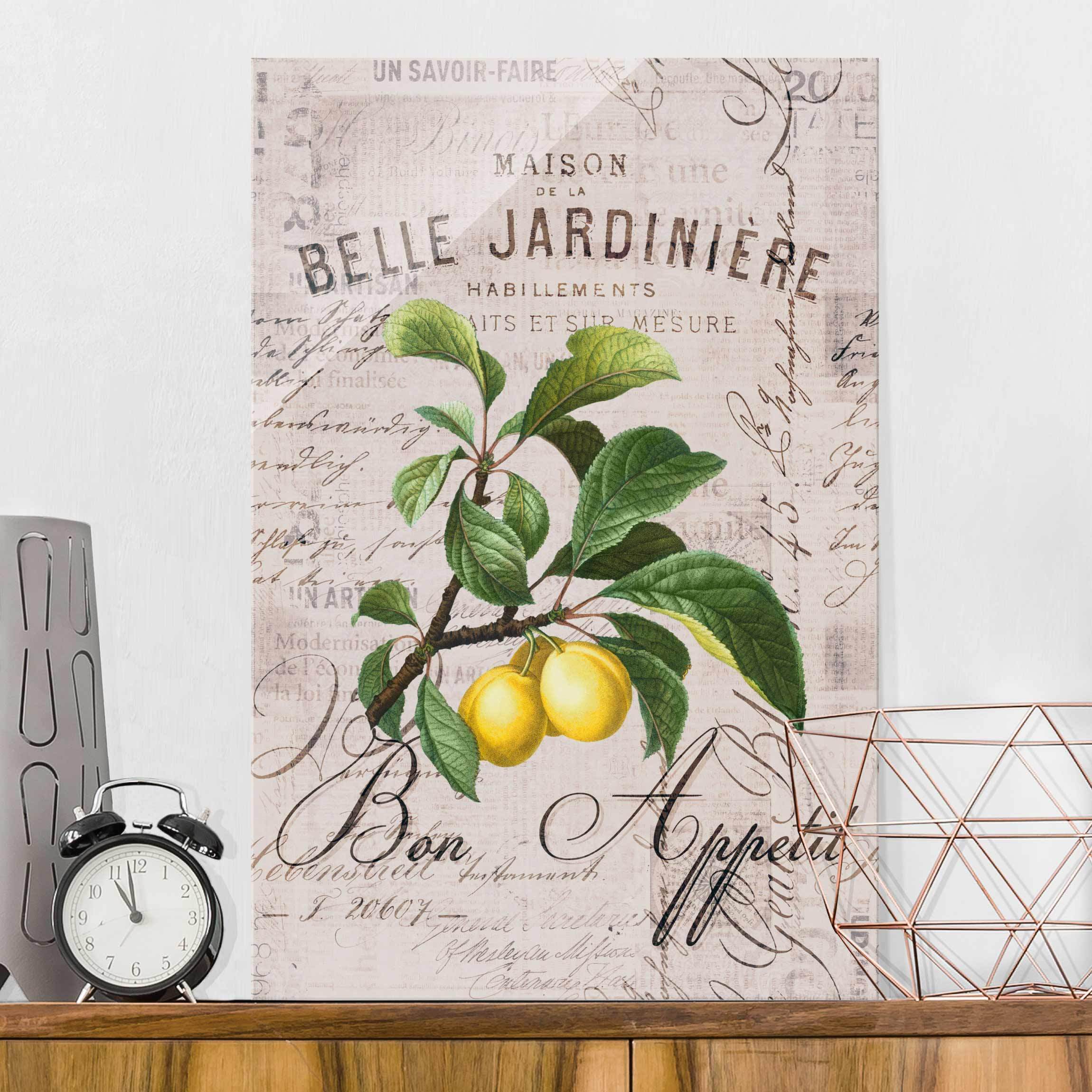 Glasbild - Hochformat Shabby Chic Collage - Pflaumen