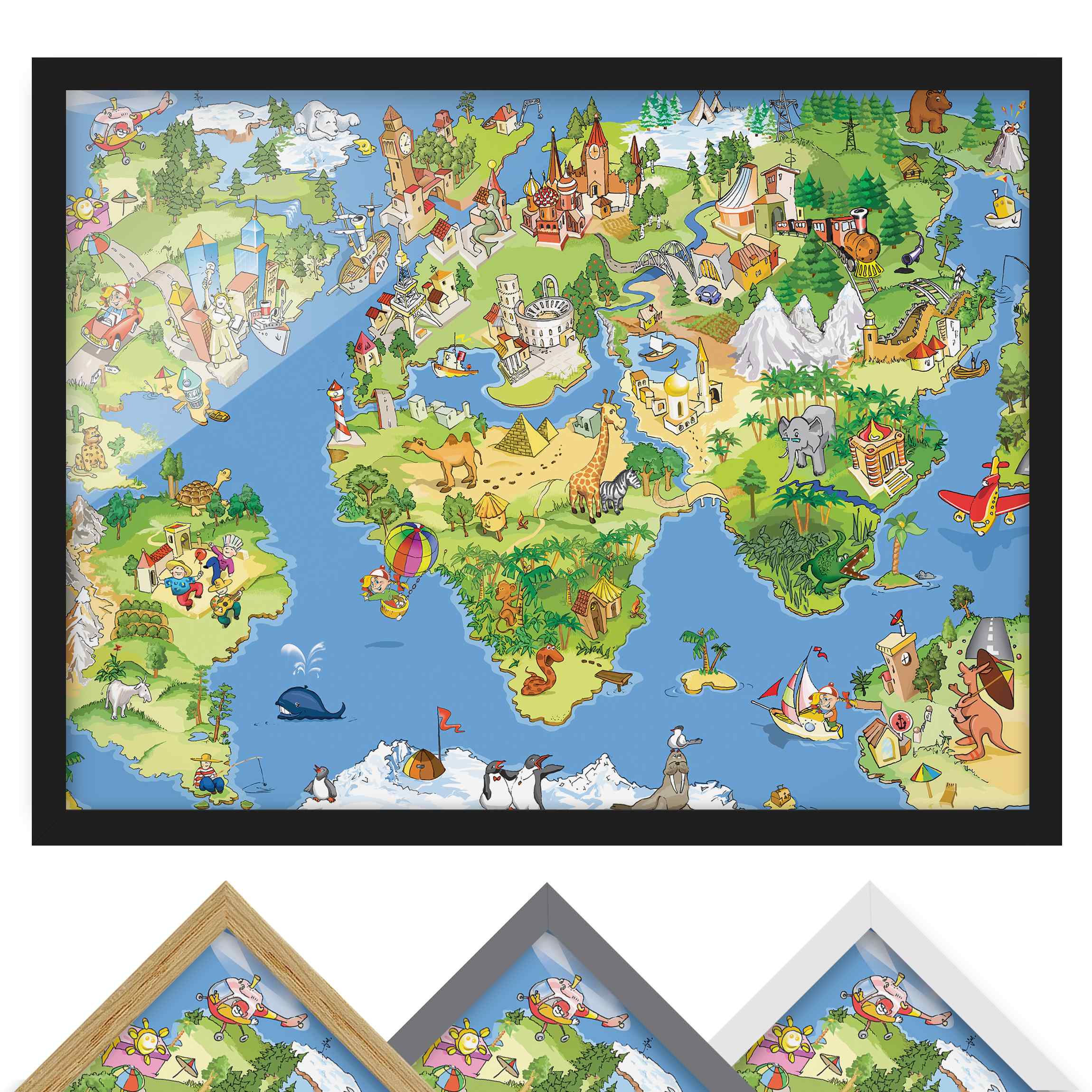 Weltkarte Bild mit Rahmen Great and funny Worldmap