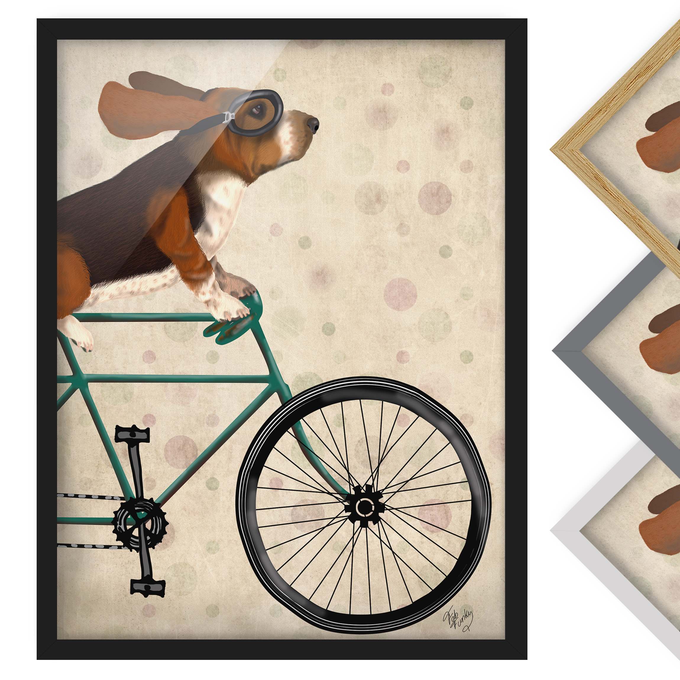 Bild mit Rahmen - Hochformat Radtour - Basset auf Fahrrad