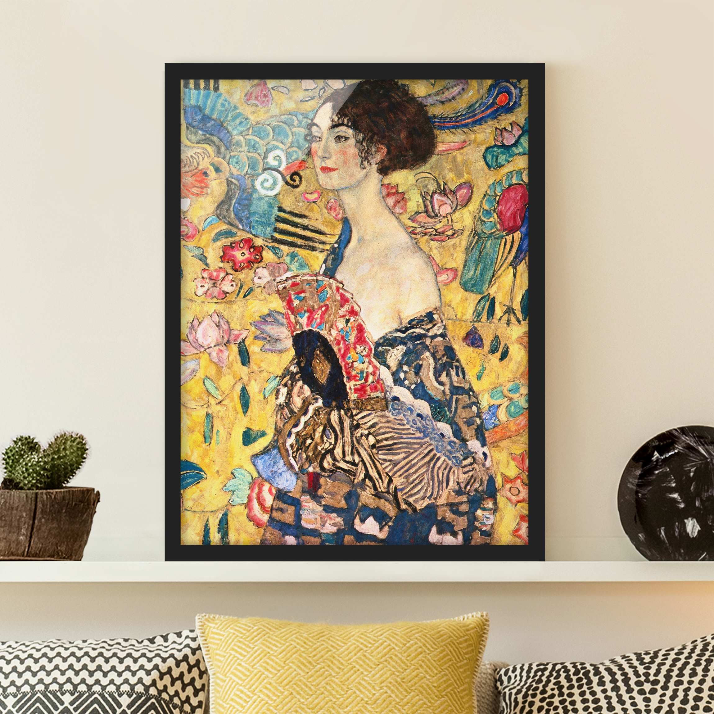 Bild mit Rahmen - Hochformat Gustav Klimt - Dame mit Fächer