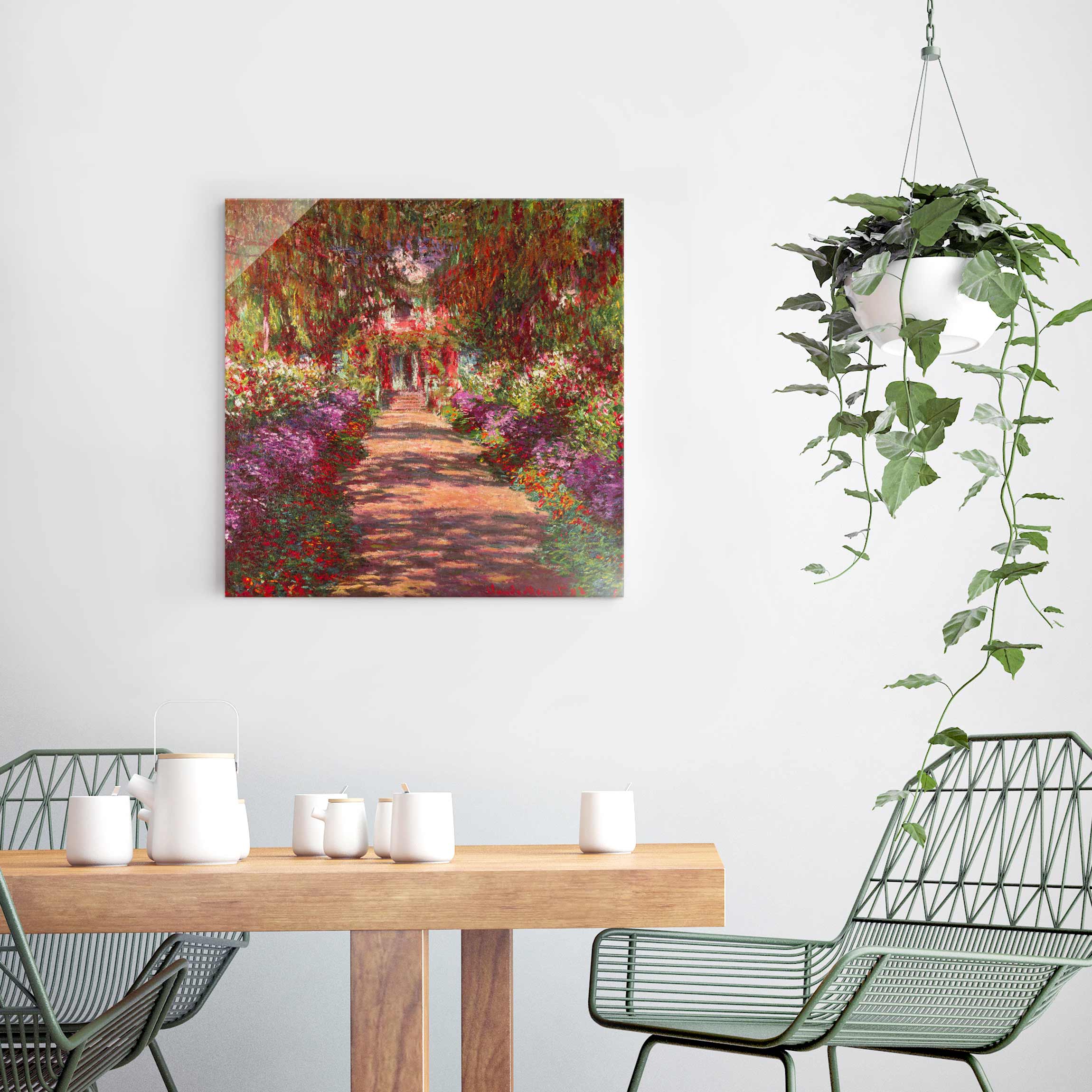 Glasbild - Quadrat Claude Monet - Weg in Monets Garten in Giverny