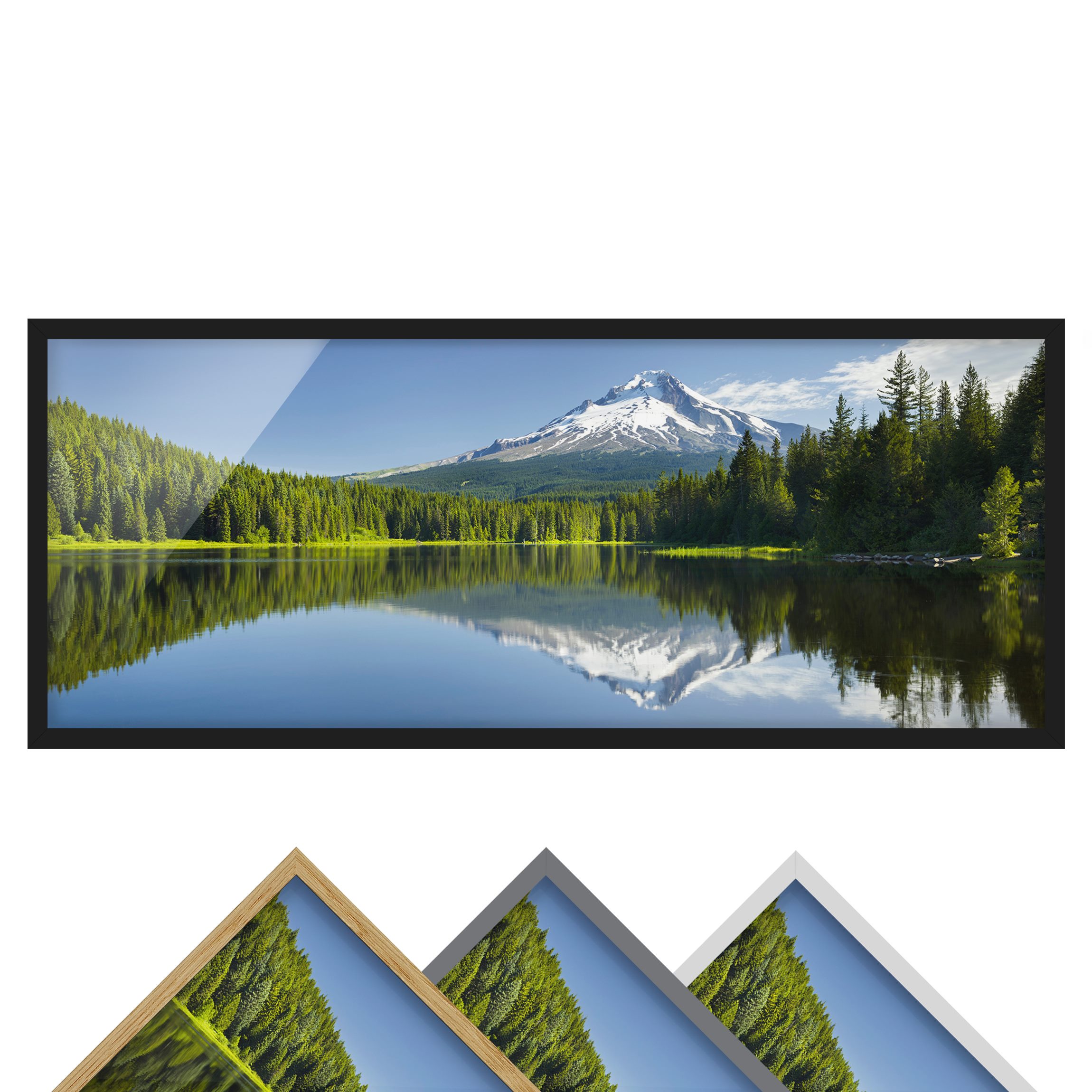Bild mit Rahmen - Panorama Vulkan mit Wasserspiegelung