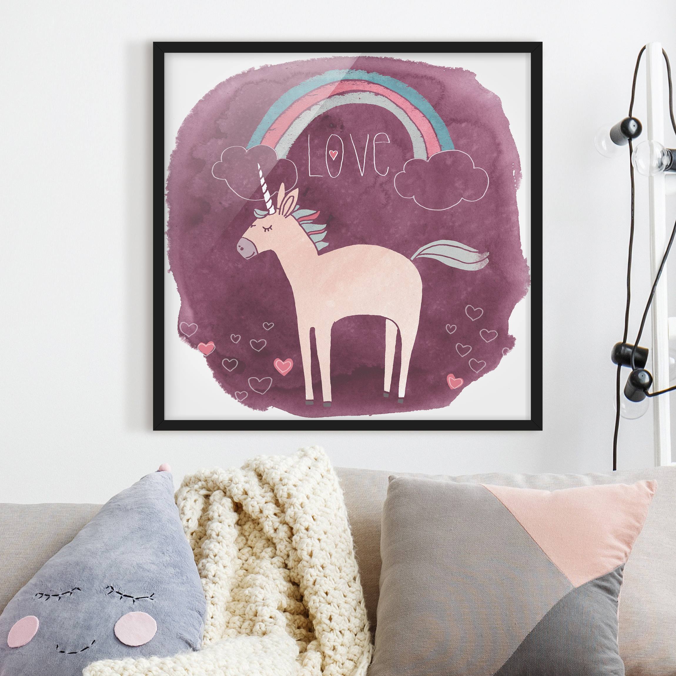 Spruch Bild mit Rahmen Einhorn-Truppe - Love