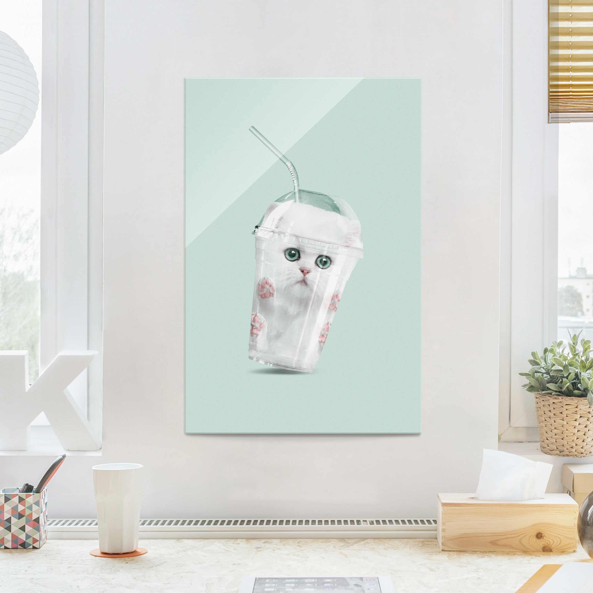 Glasbild Shake mit Katze