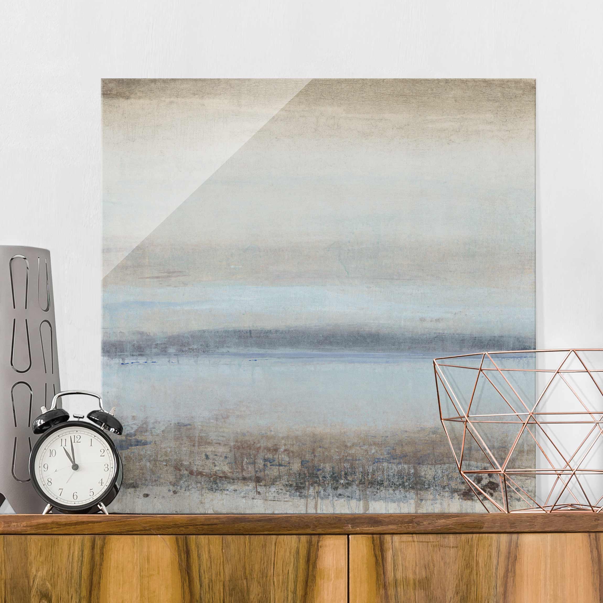 Glasbild - Quadrat Horizont über Blau I