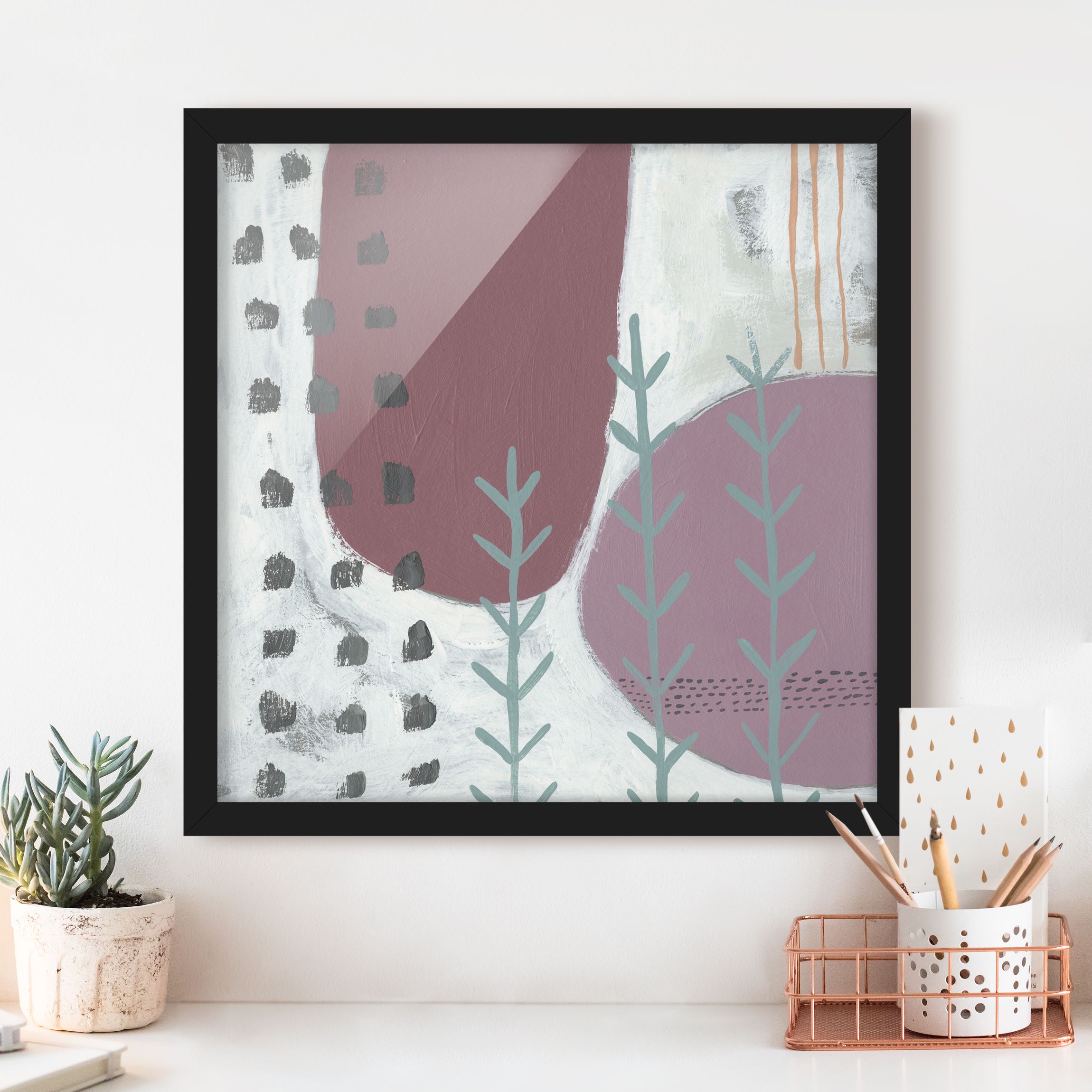 Abstraktes Bild mit Rahmen Karneval der Formen in Beere III