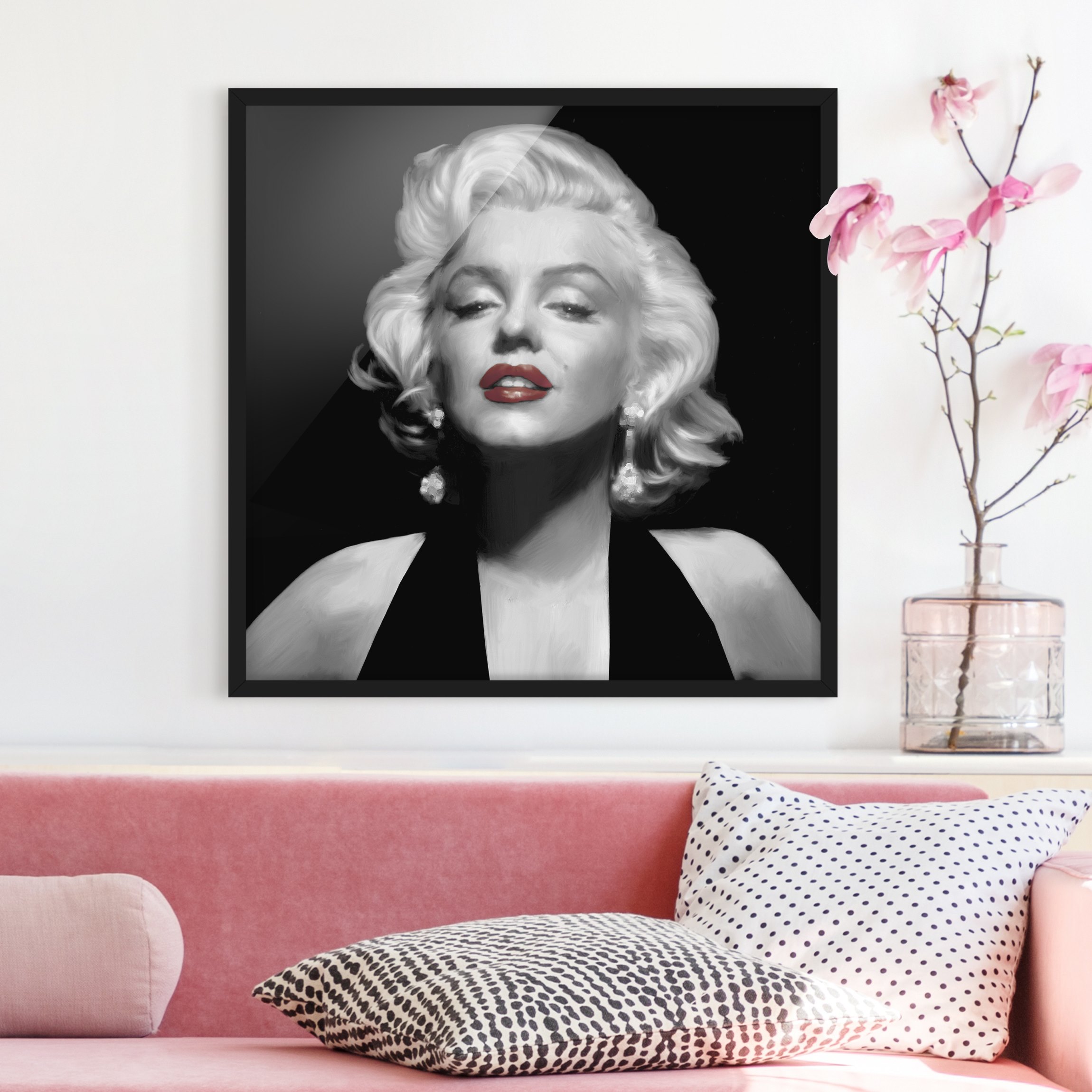 Bild mit Rahmen - Quadrat Marilyn mit roten Lippen