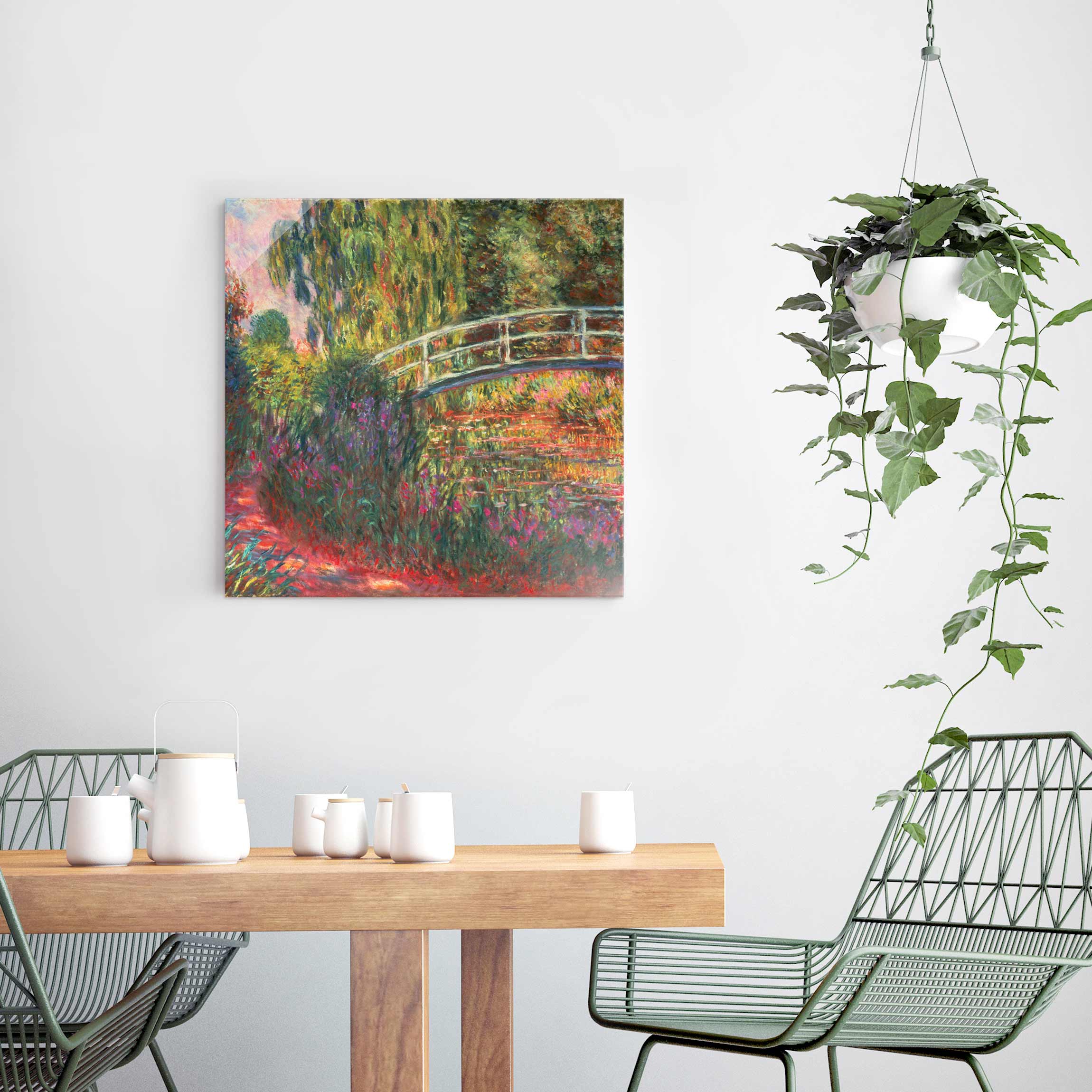 Glasbild Claude Monet - Japanische Brücke im Garten von Giverny