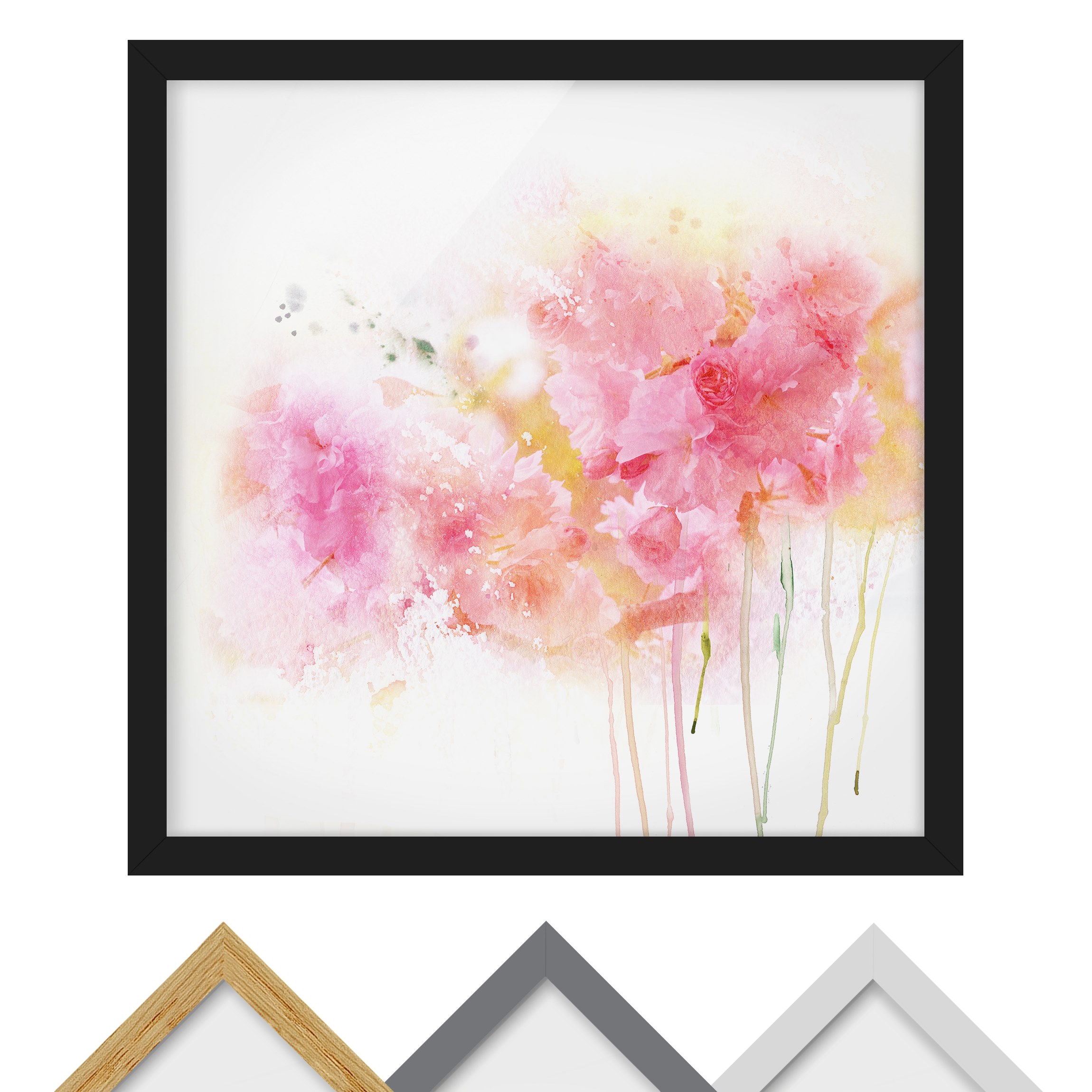 Blumen Bild mit Rahmen Aquarell Blumen Pfingstrosen