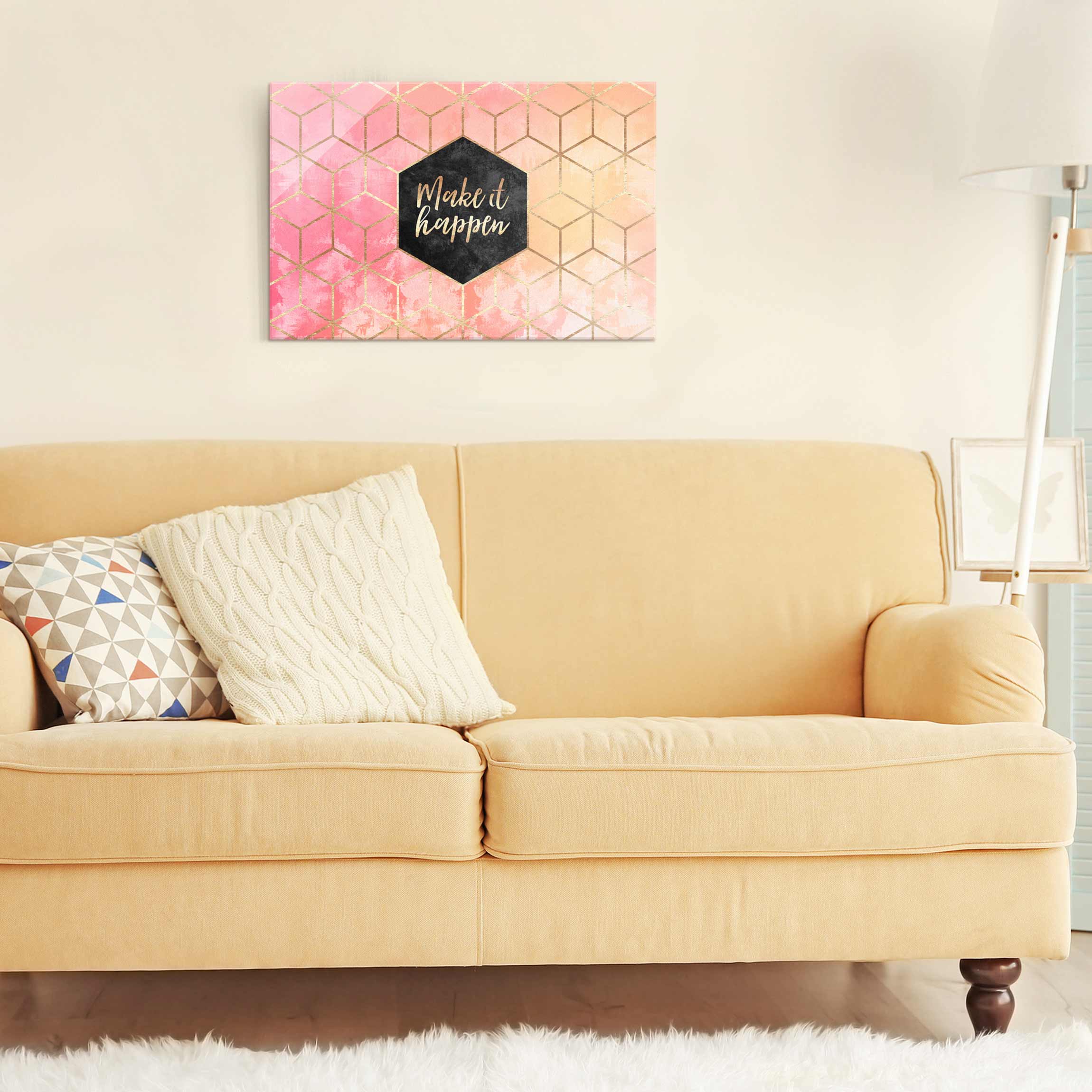 Glasbild - Querformat Make It Happen Geometrie Pastell