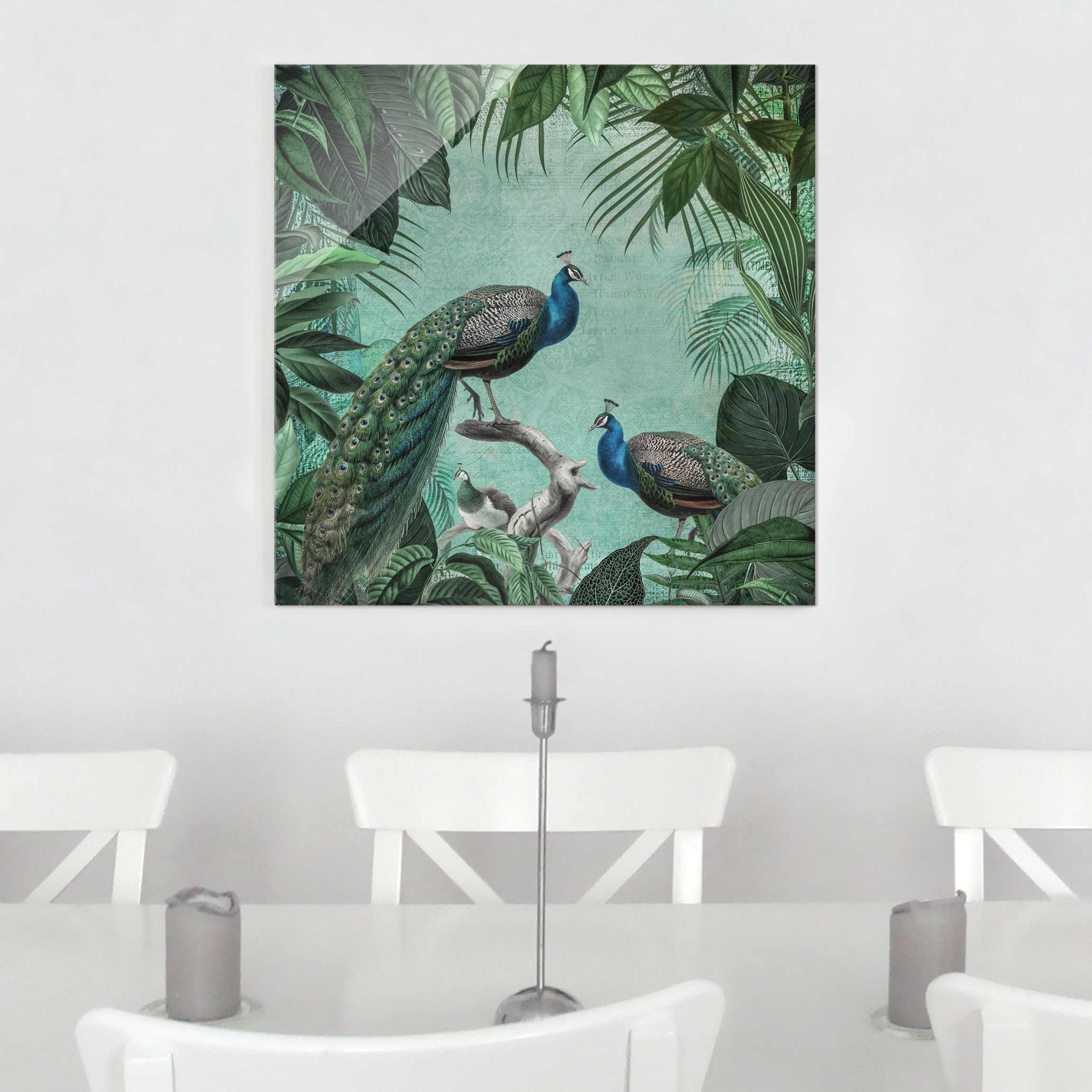 Glasbild Shabby Chic Collage - Edler Pfau