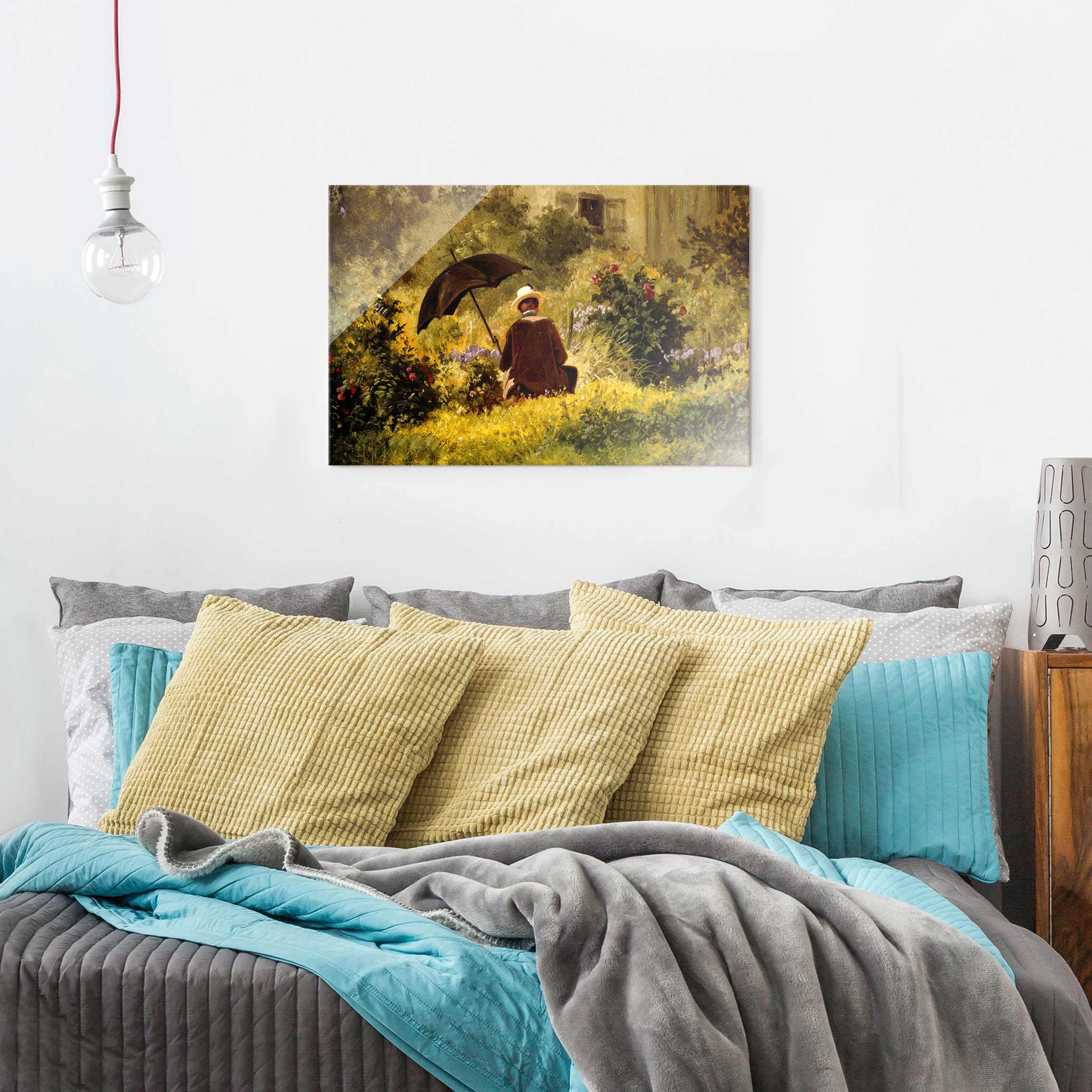 Glasbild - Querformat Carl Spitzweg - Der Maler im Garten