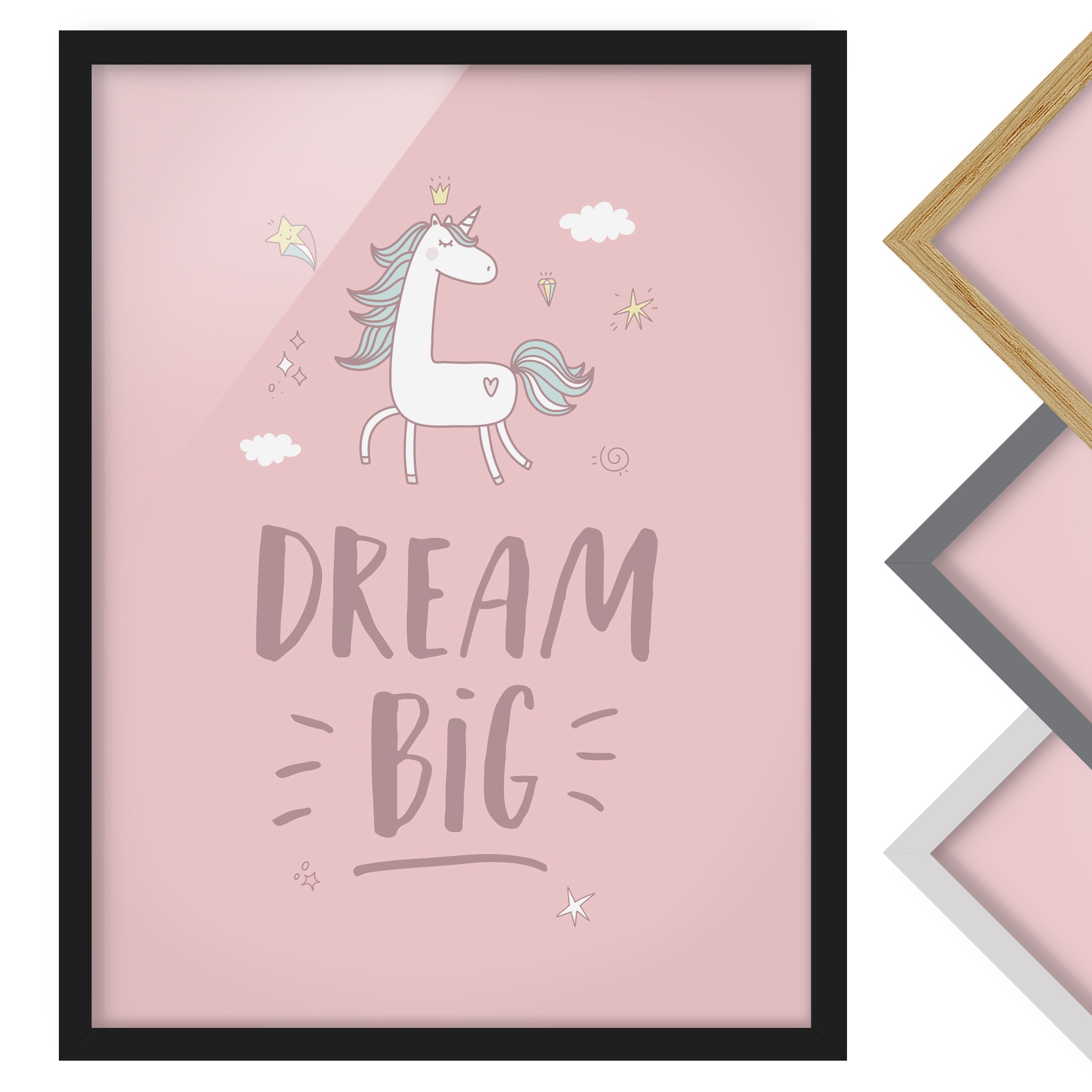 Spruch Bild mit Rahmen Dream big Unicorn