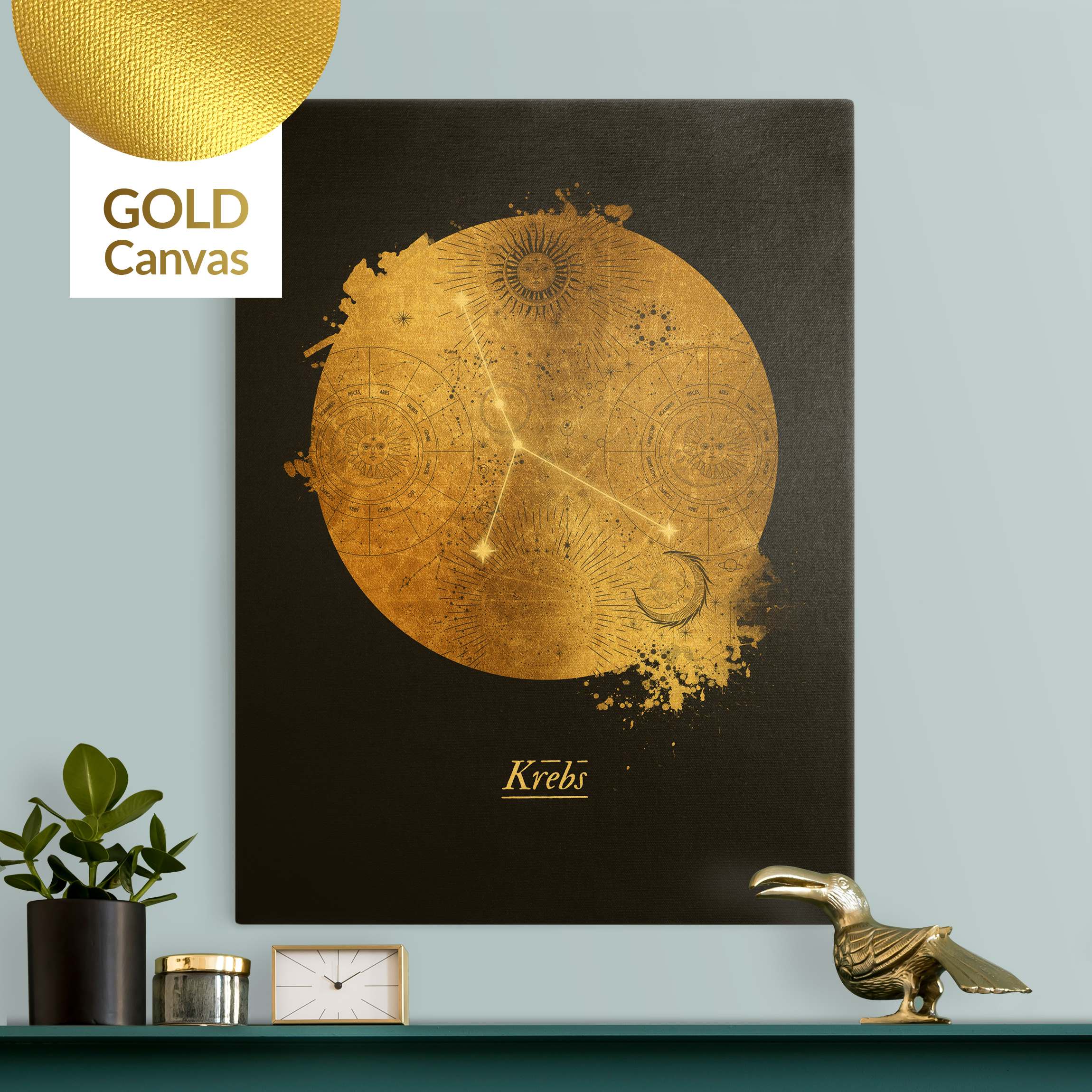 Leinwandbild Gold Sternzeichen Krebs Grau Gold
