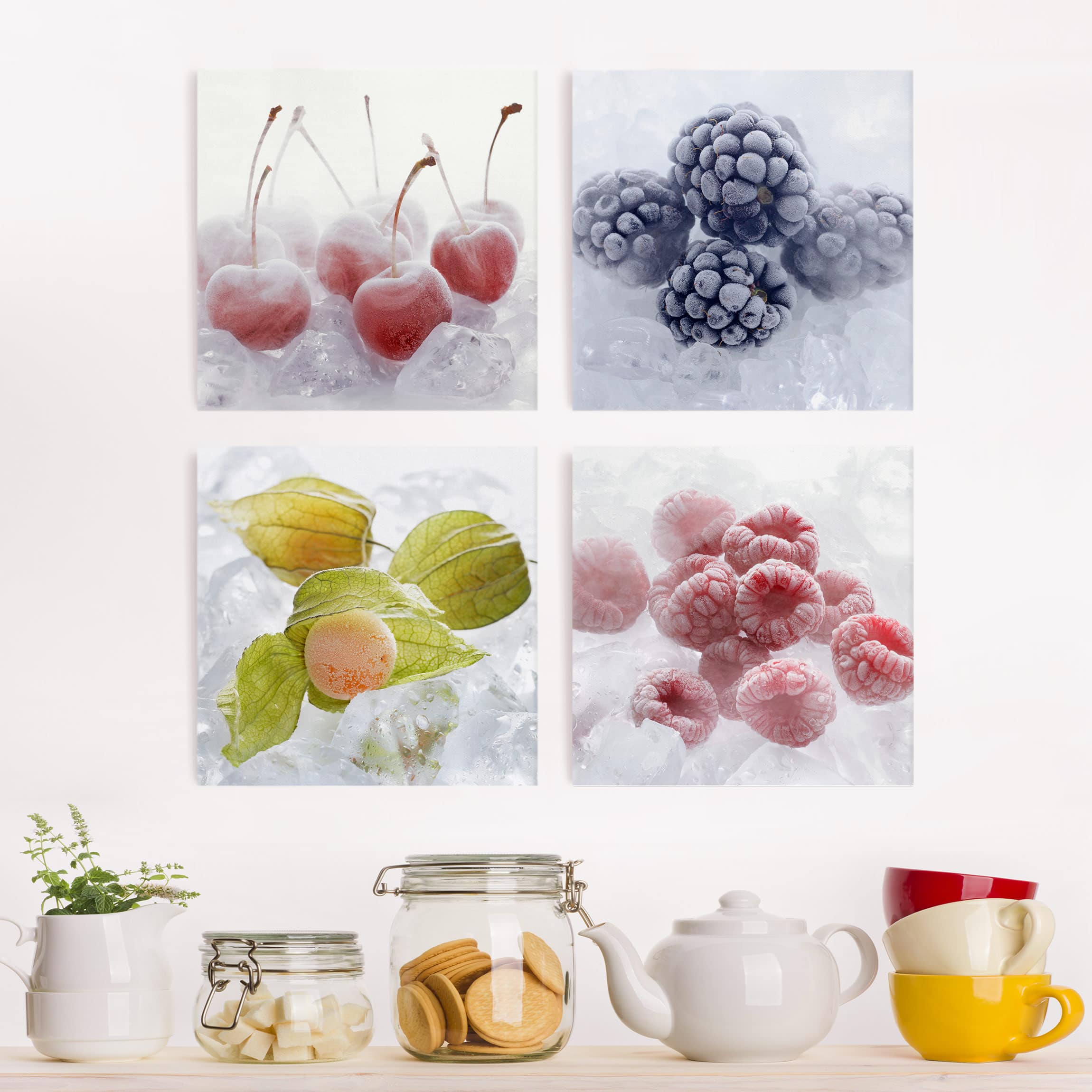4-teiliges Leinwandbild Küche Gefrorene Früchte