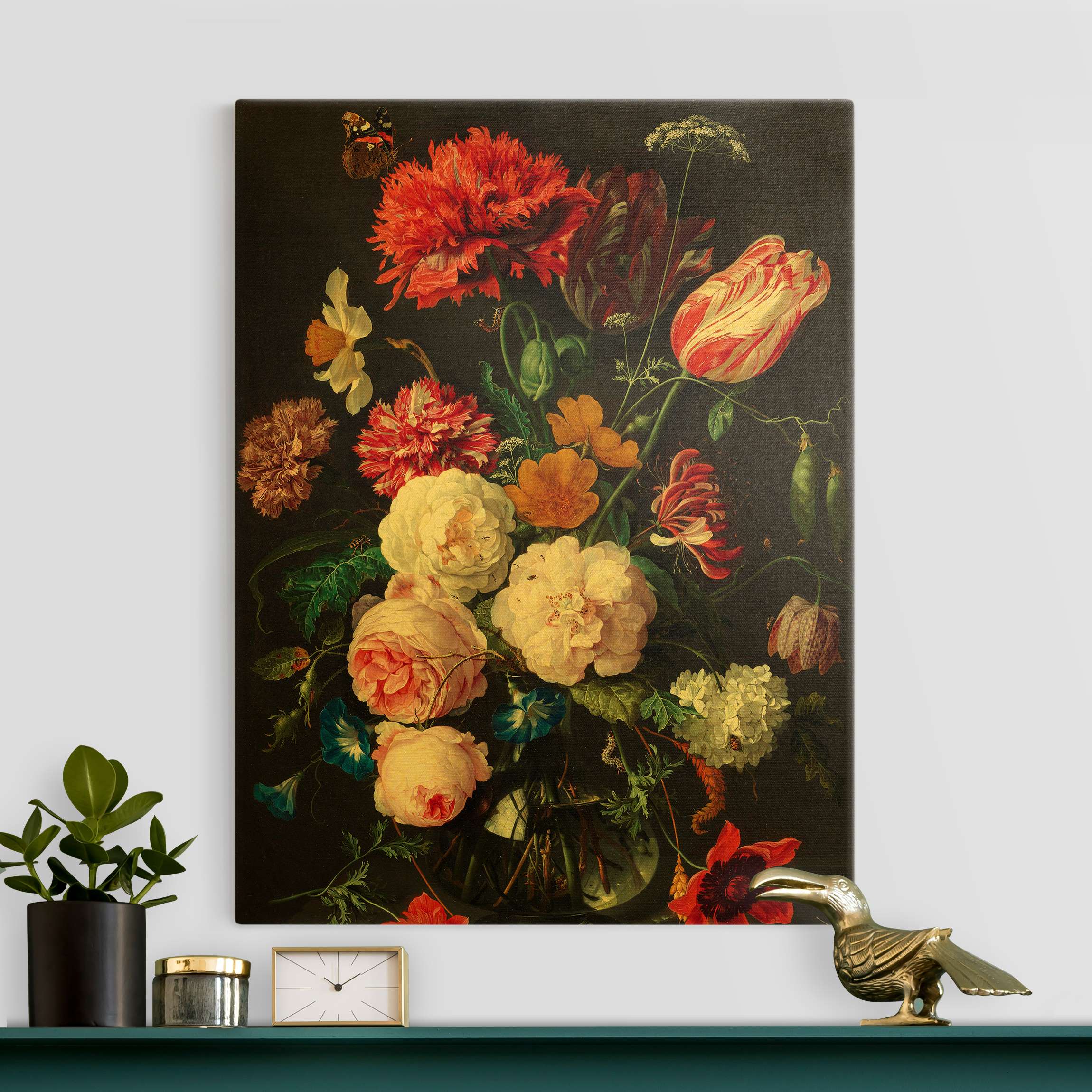 Leinwandbild Gold Jan Davidsz de Heem - Stillleben mit Blumen in einer Glasvase
